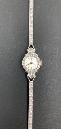 Bucherer Montre-bracelet Art déco en platine et or blanc 14 carats avec diamants