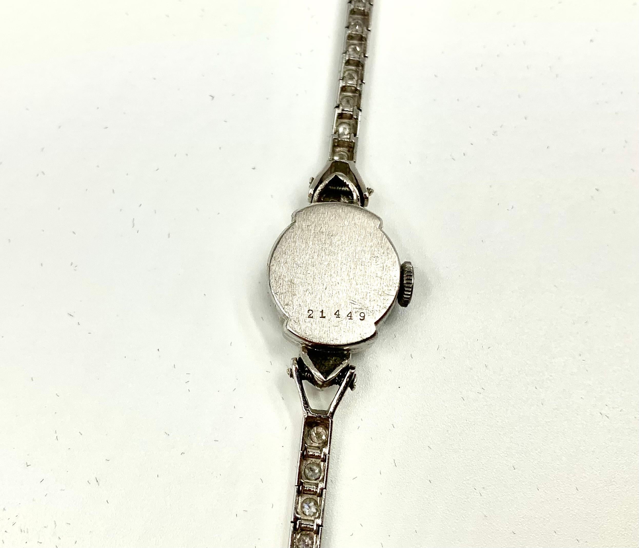 Art Deco Bucherer Diamond Platinum 14k White Gold Bracelet Watch For Sale 1
