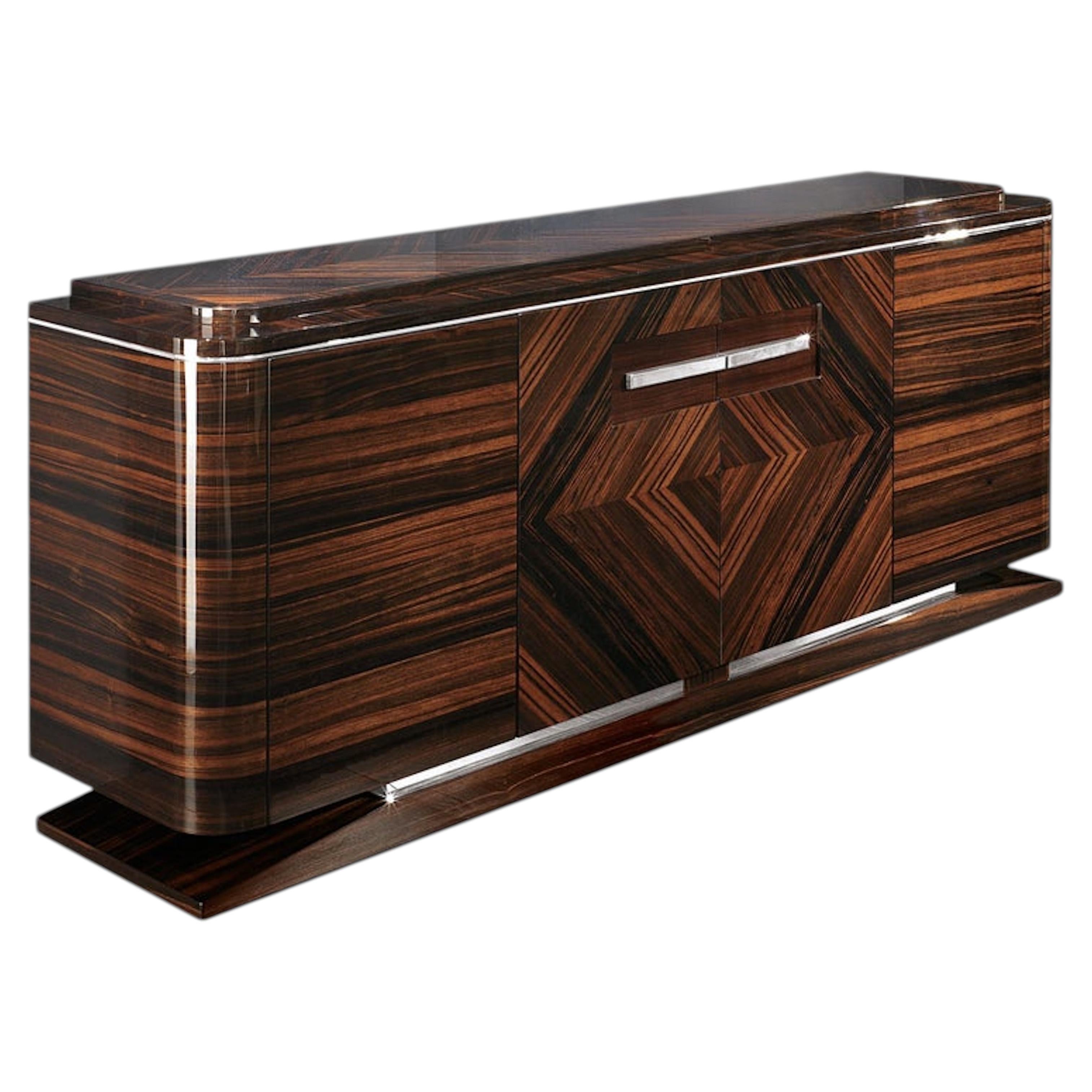 Art Deco Buffet Credenza by Giorgio Collection, Ebony Makassar, Italy
