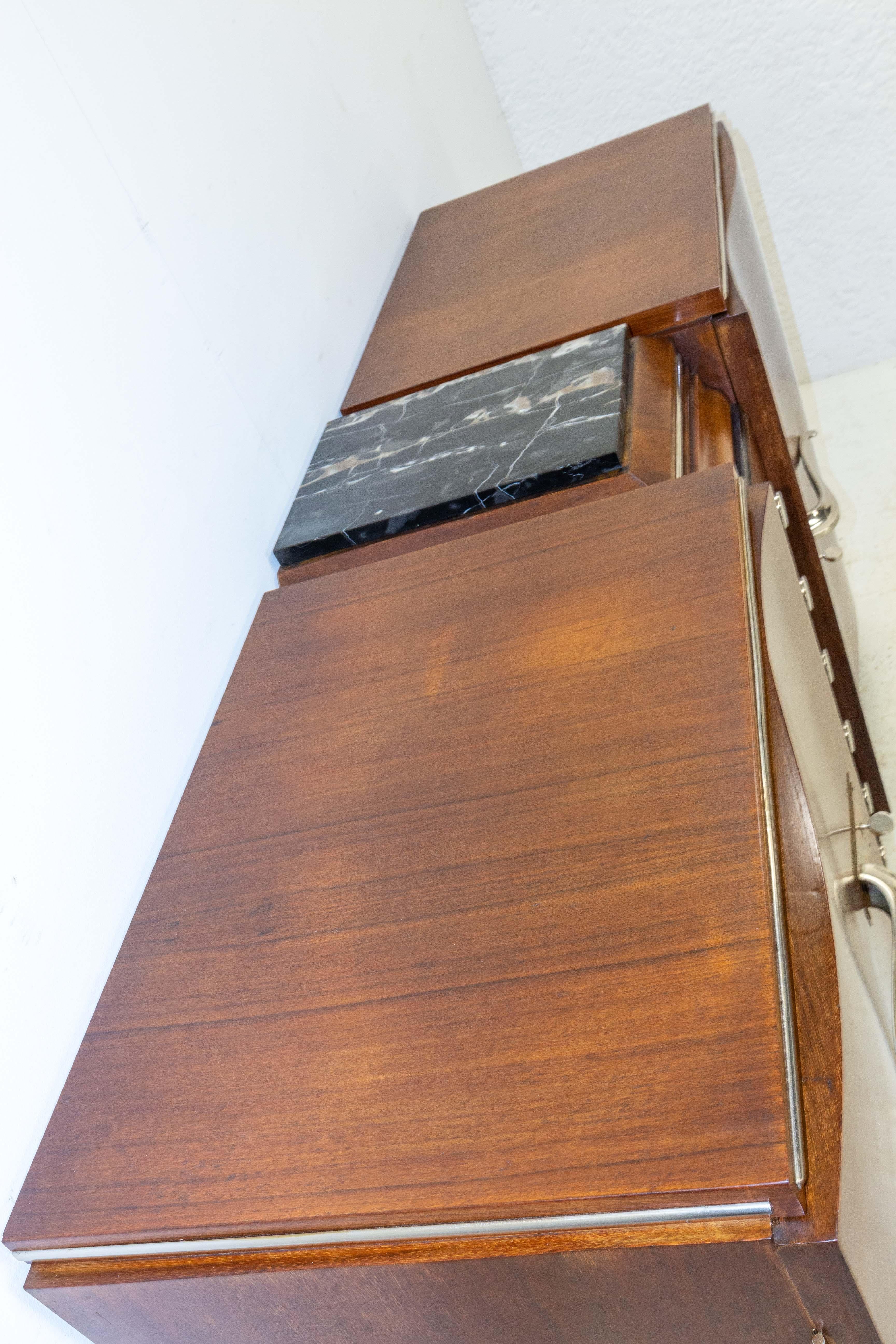 Art Deco Buffet Credenza Cabinet Walnut Black Marble, France, circa 1930 2