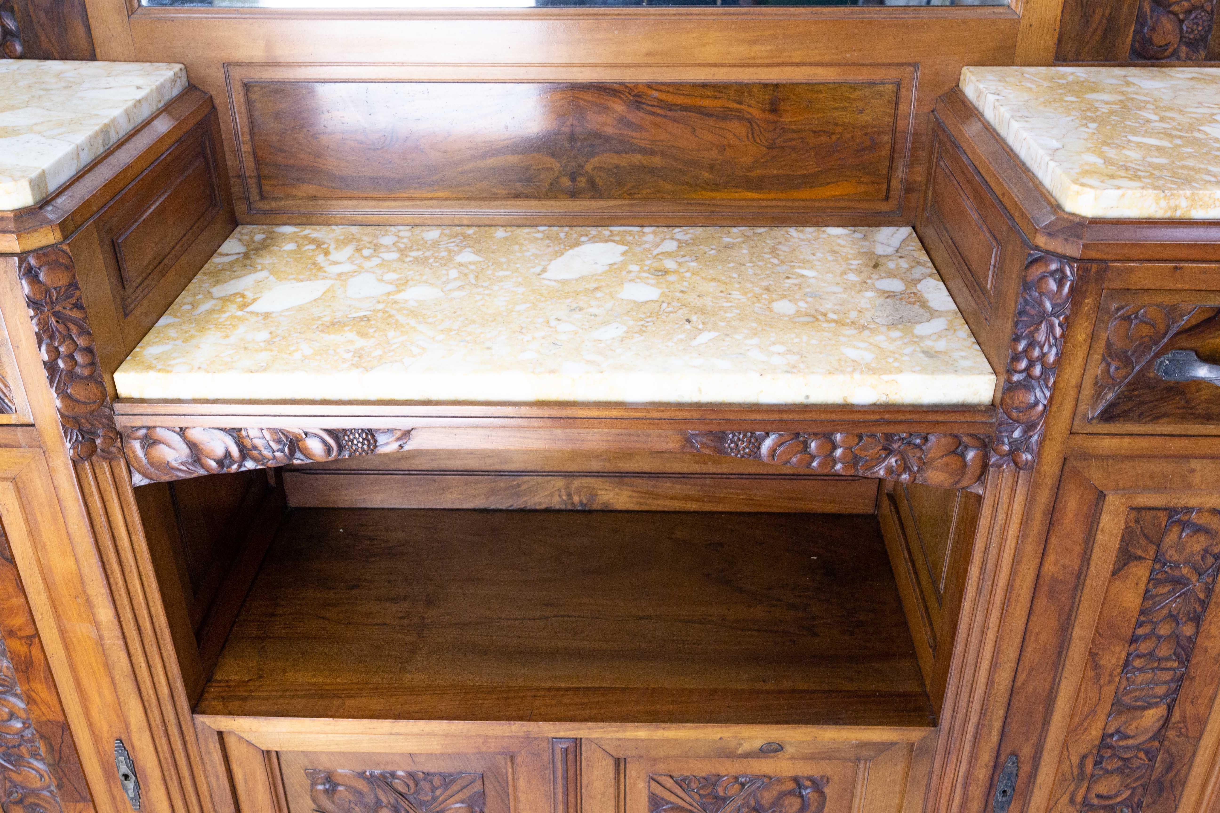 Art Deco Buffet Credenza Cabinet Walnut Marble with Mirror, France, circa 1930 For Sale 9