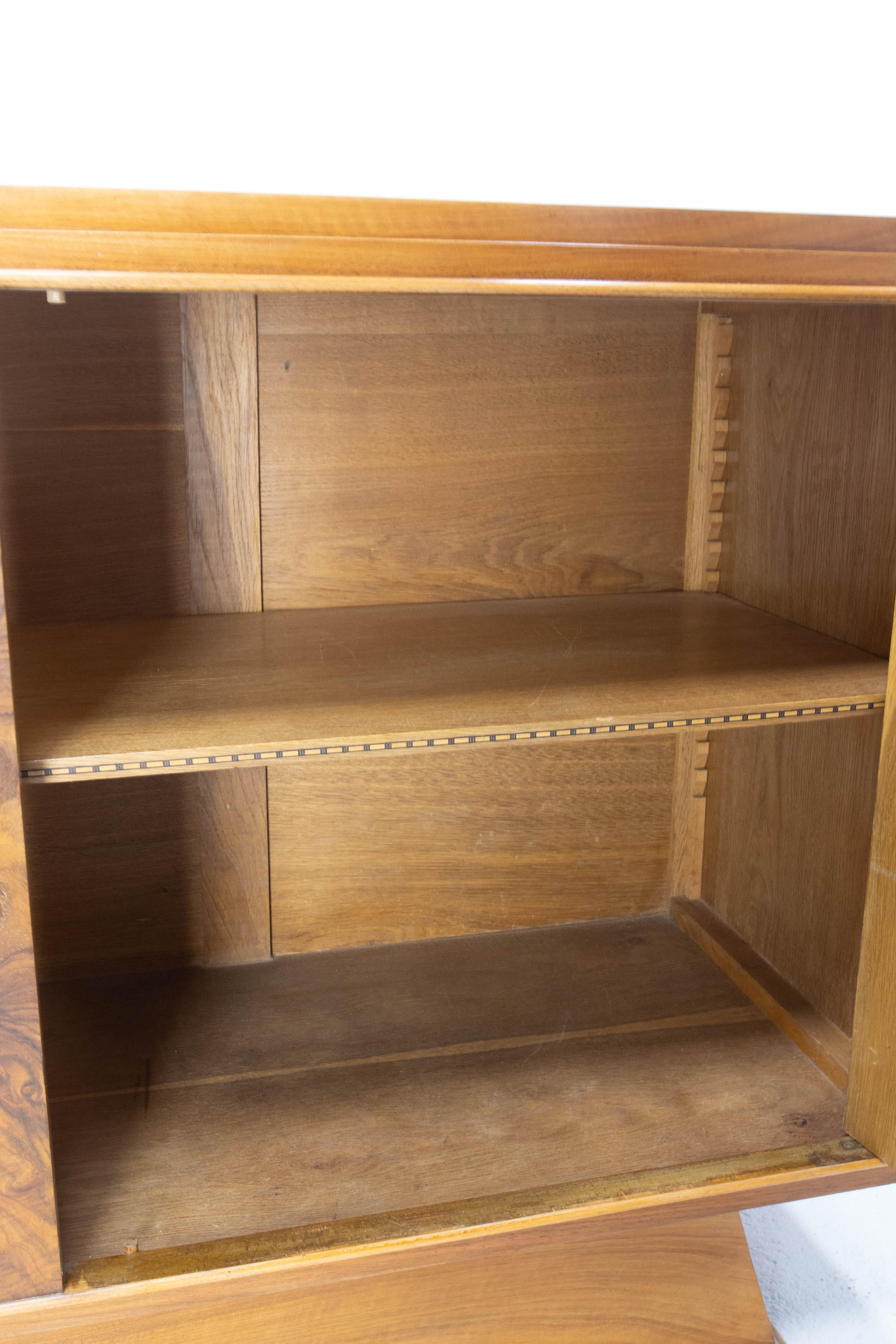 Art Deco Buffet Credenza Two Doors Cabinet, Walnut and Brass, France, circa 1930 For Sale 7