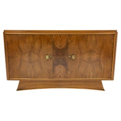 Art Deco Buffet Credenza Two Doors Cabinet, Walnut and Brass, France, circa 1930