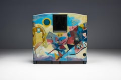 Buffet Art Déco peint dans le style de Kandinsky, Belgique, années 1980
