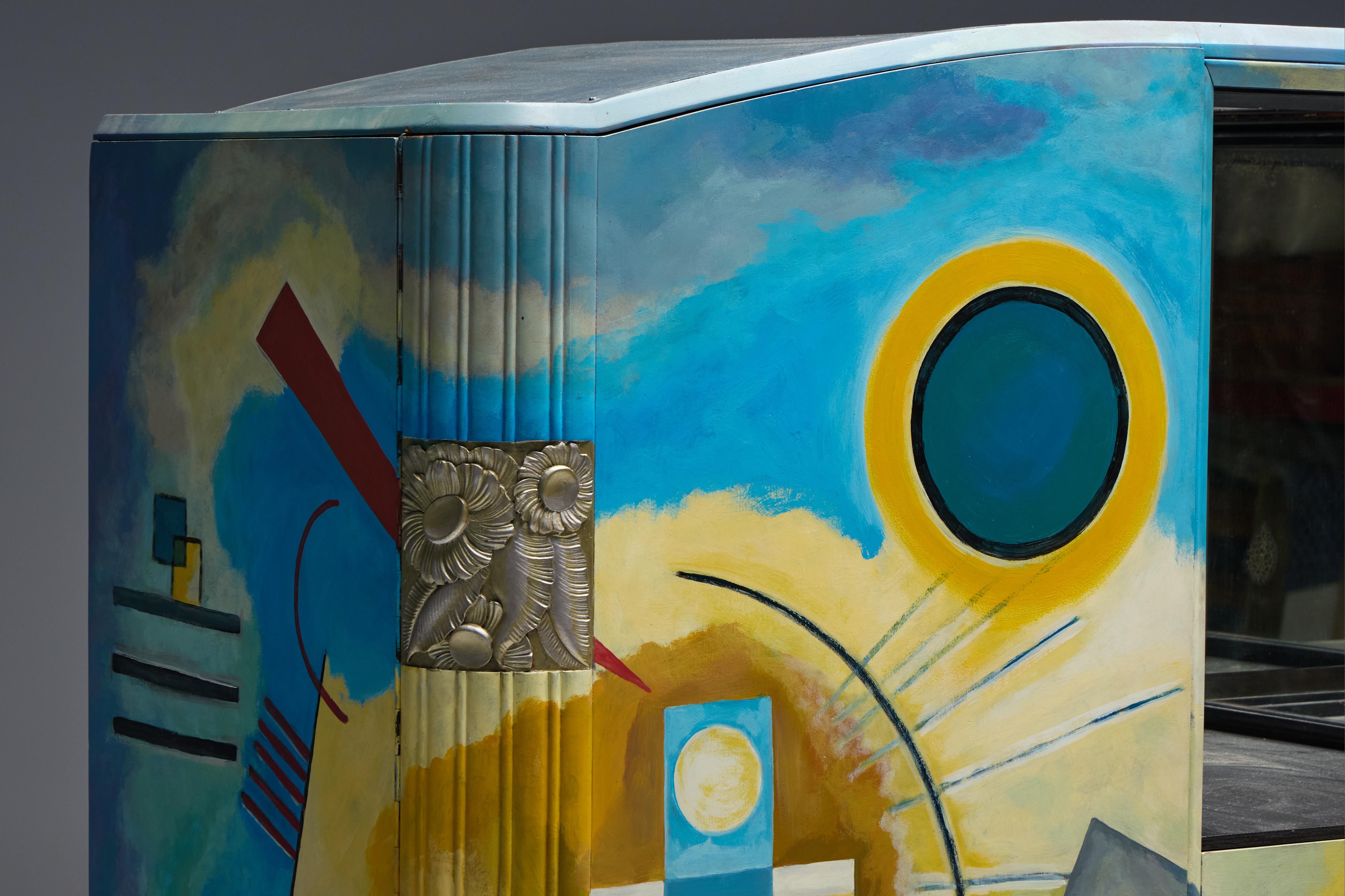 Belga Buffet Art Déco dipinto nello stile di Kandinsky, Belgio, anni '80 in vendita