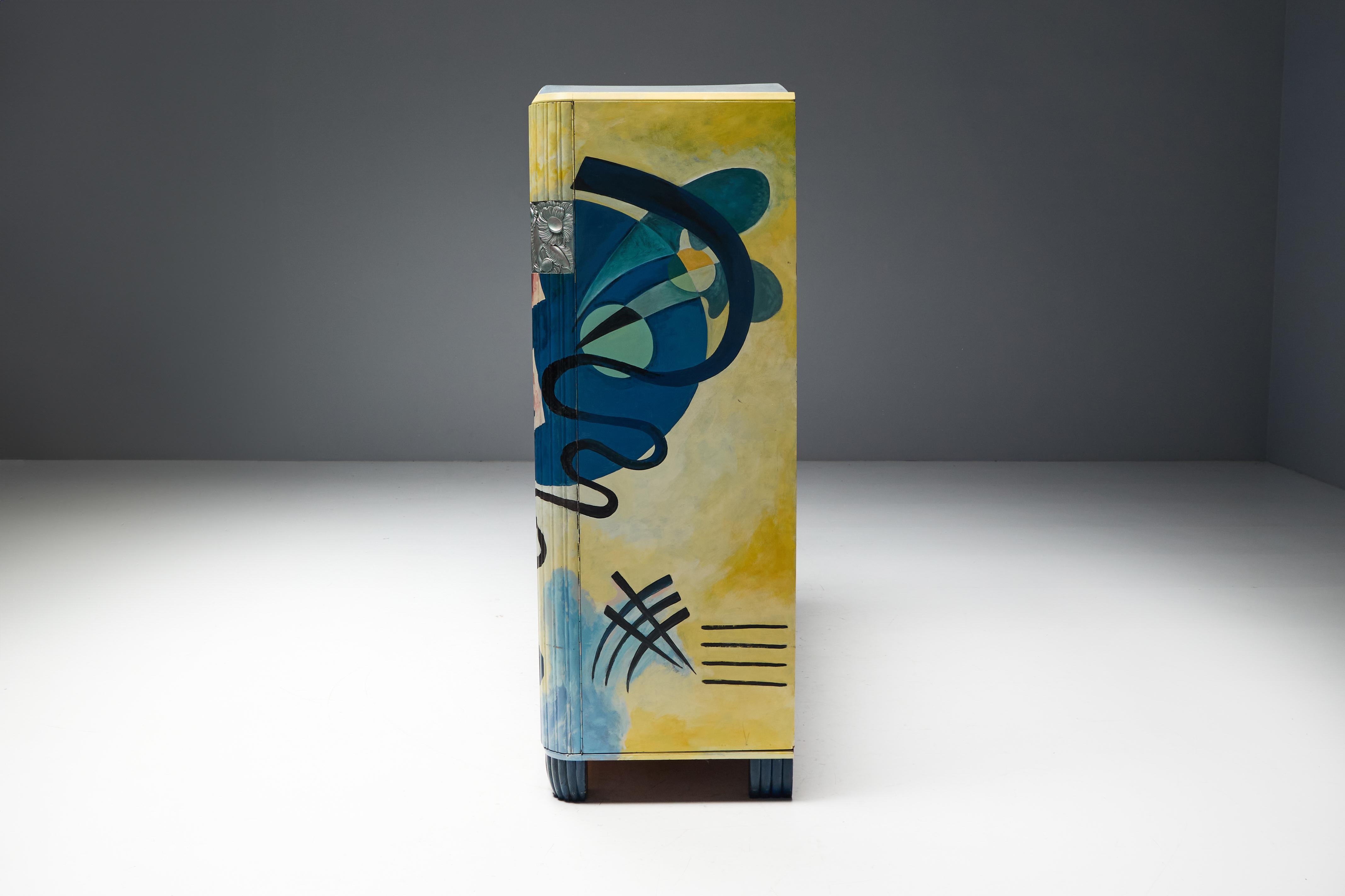 XX secolo Buffet Art Déco dipinto nello stile di Kandinsky, Belgio, anni '80 in vendita