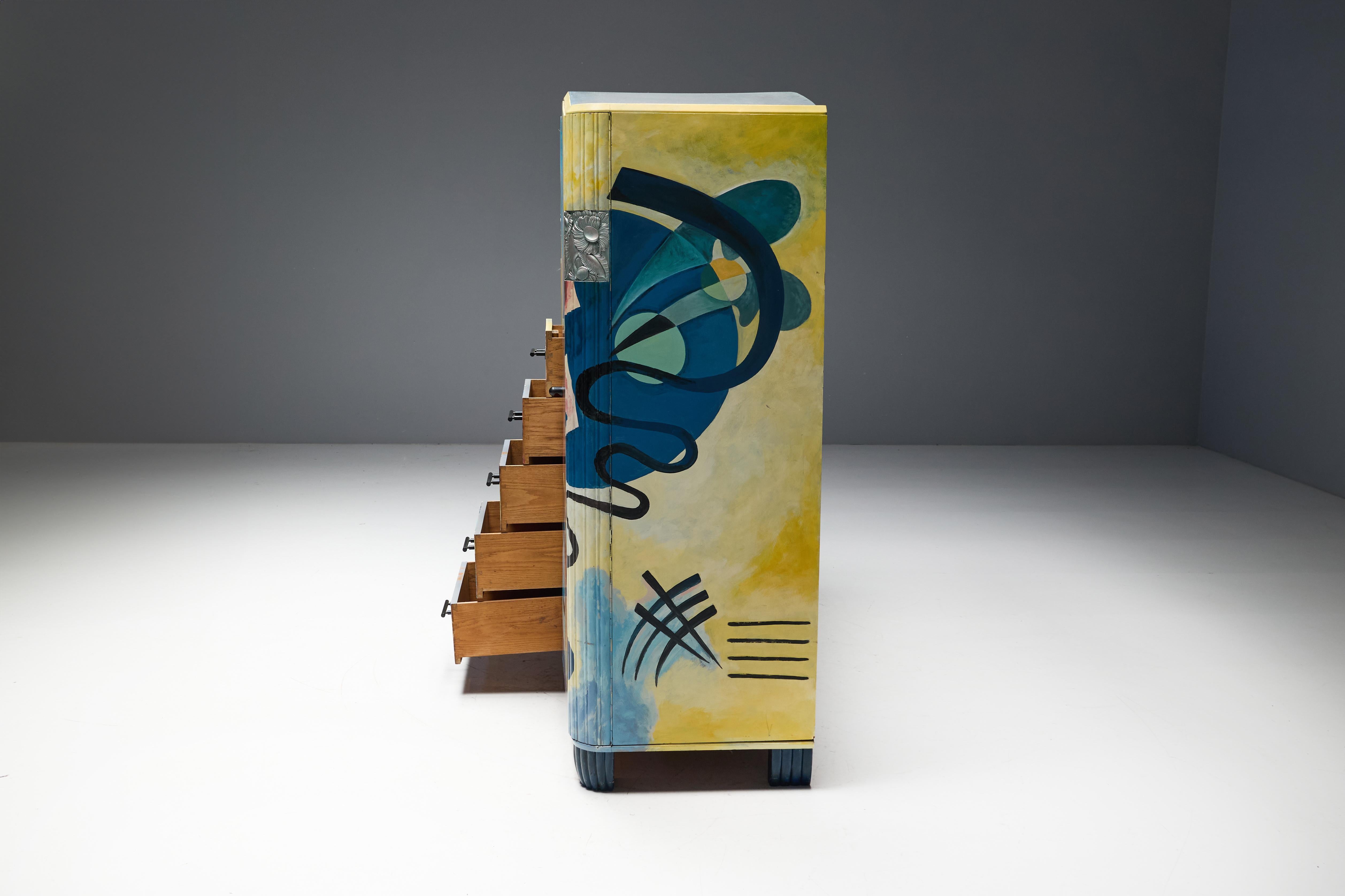Buffet Art Déco dipinto nello stile di Kandinsky, Belgio, anni '80 in vendita 3