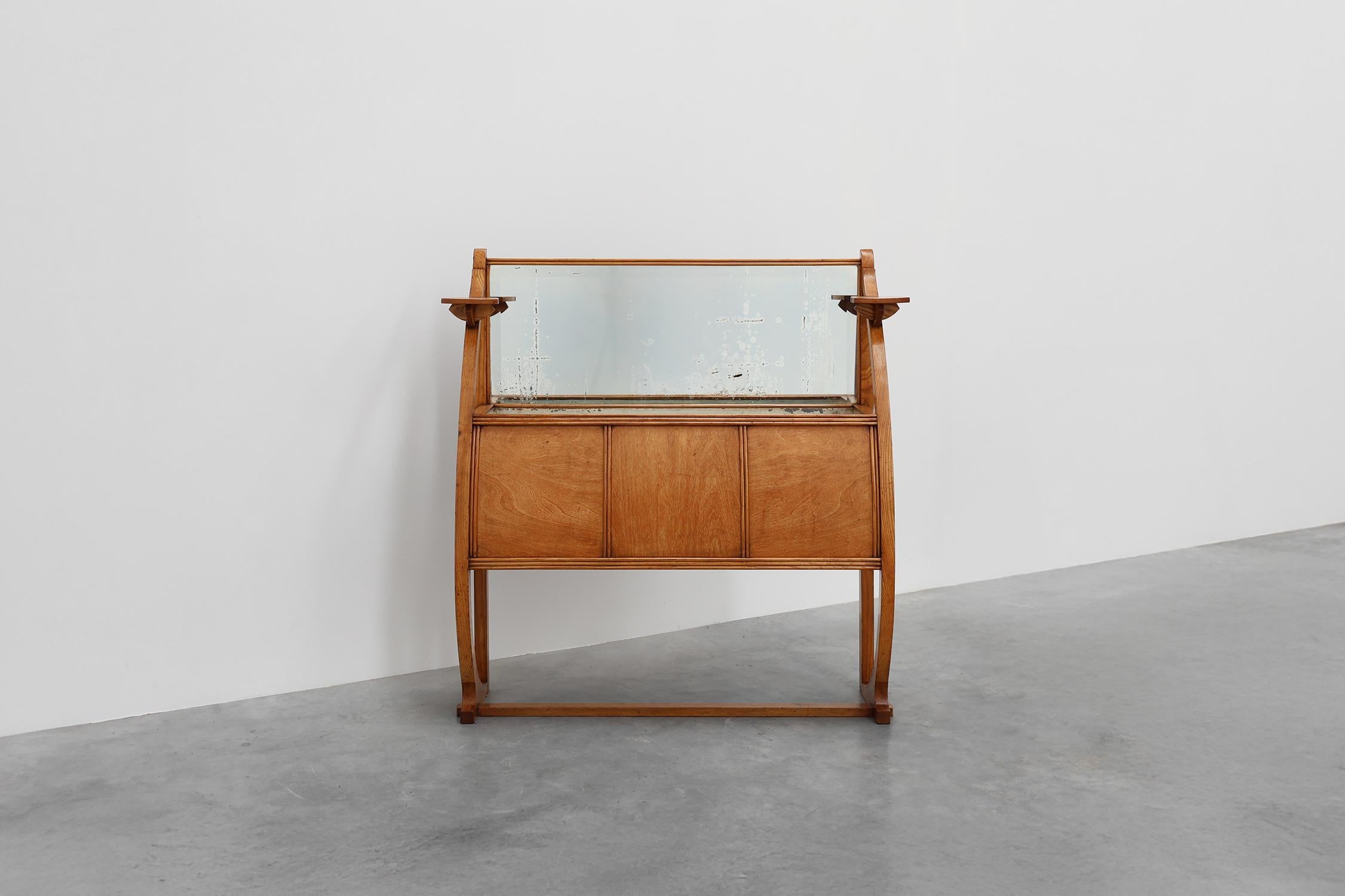 Art Deco buffet, planter or liquor cabinet in wood with mirror, France 1920s For Sale 8