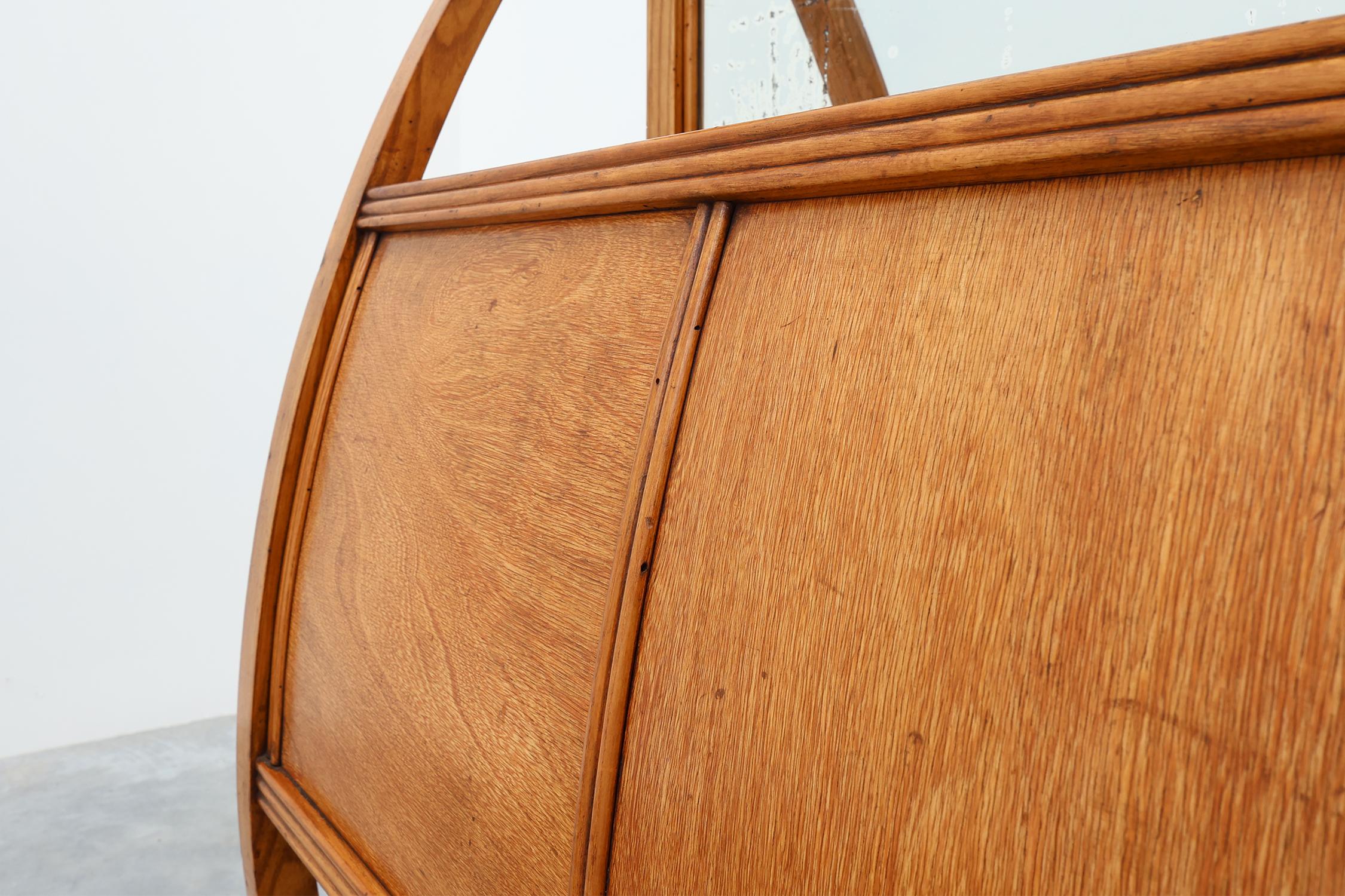 French Art Deco buffet, planter or liquor cabinet in wood with mirror, France 1920s For Sale