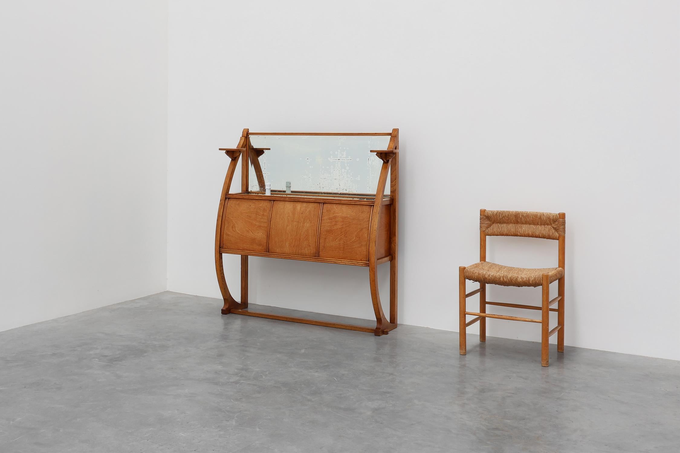 Early 20th Century Art Deco buffet, planter or liquor cabinet in wood with mirror, France 1920s For Sale