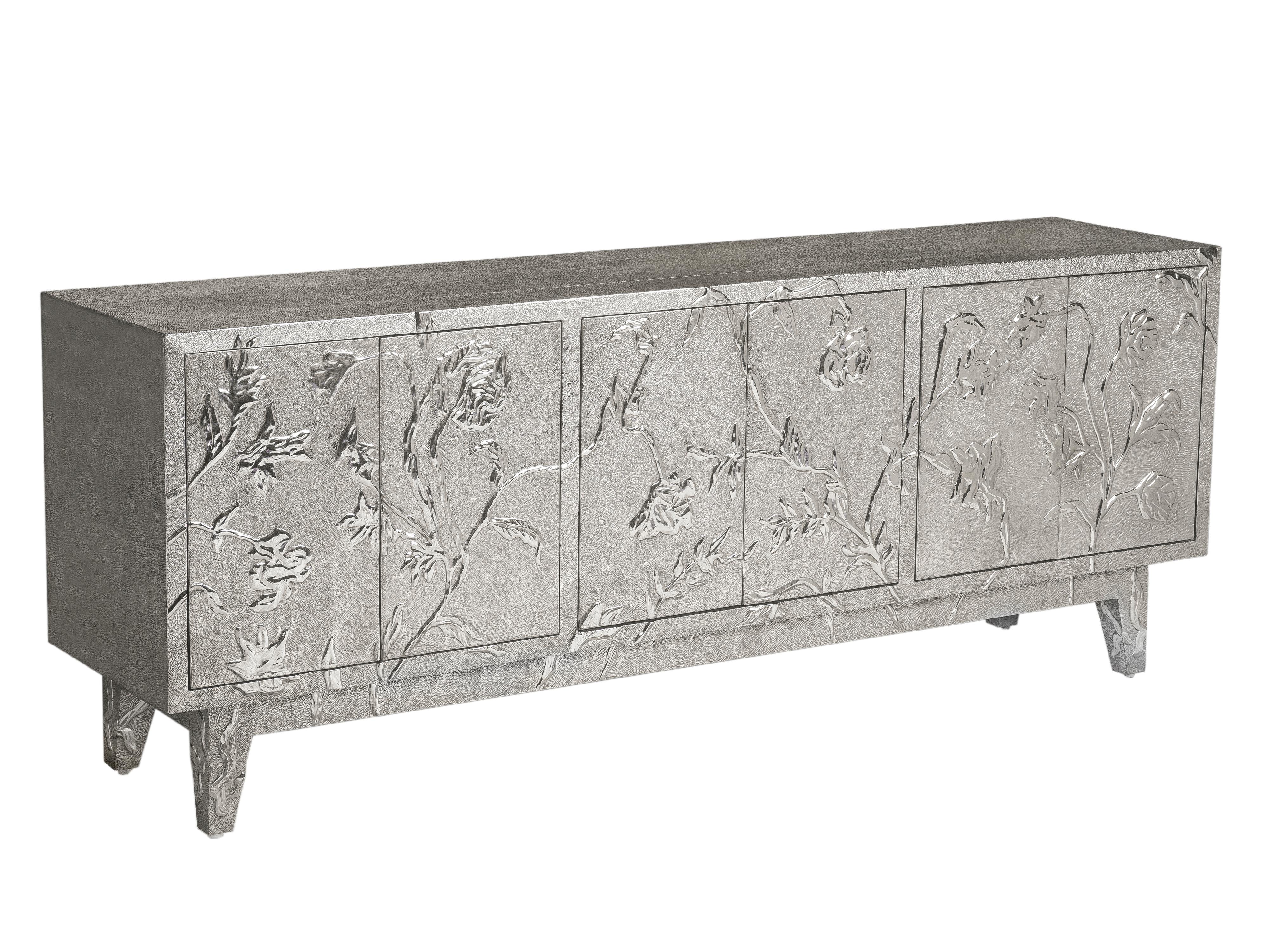 Hand-Carved Art Deco Buffet Sideboard in Floral Design by Stephanie Odegard For Sale