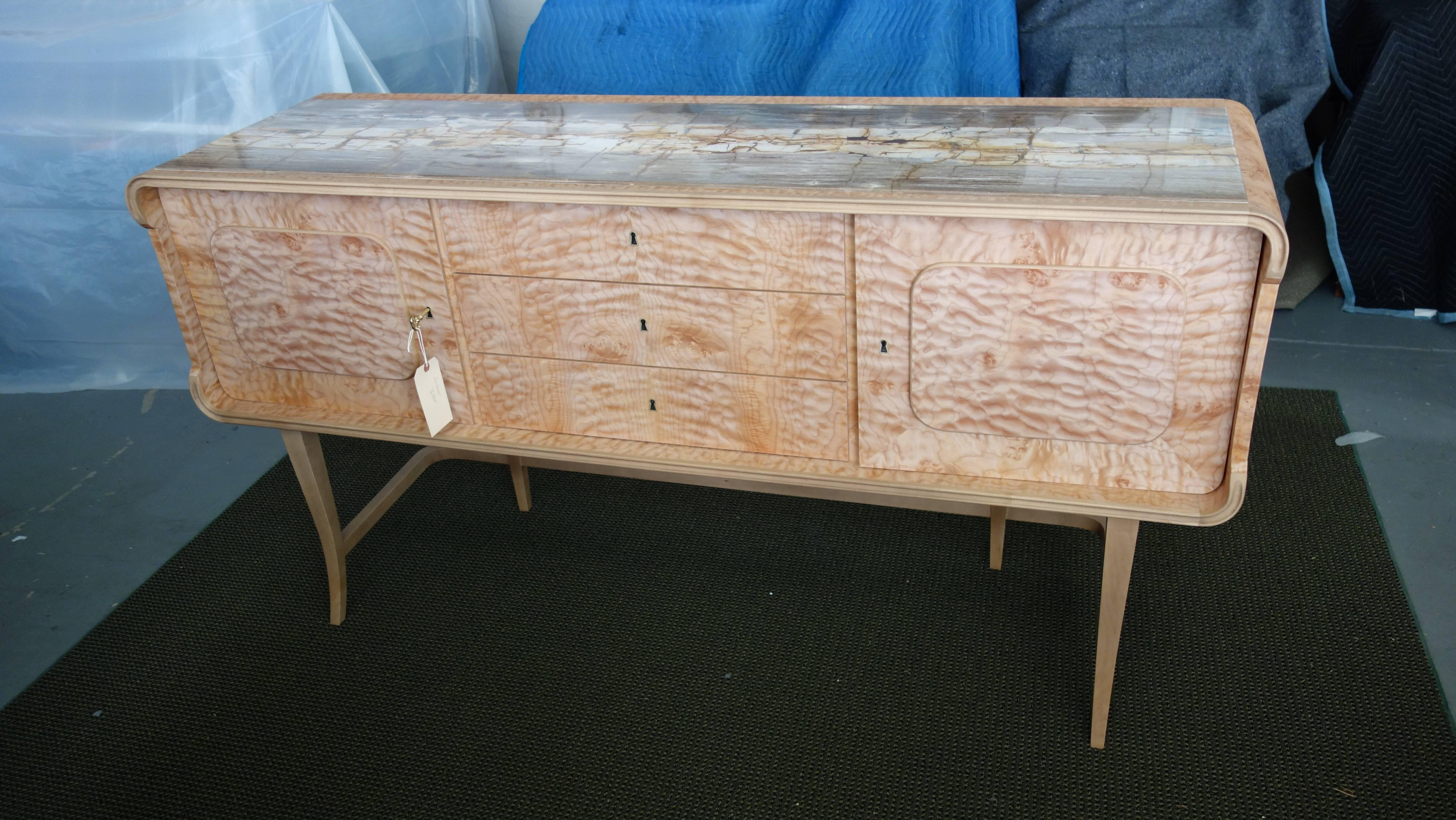 Contemporary Art Deco Buffet Sideboard in Quilted Maple For Sale