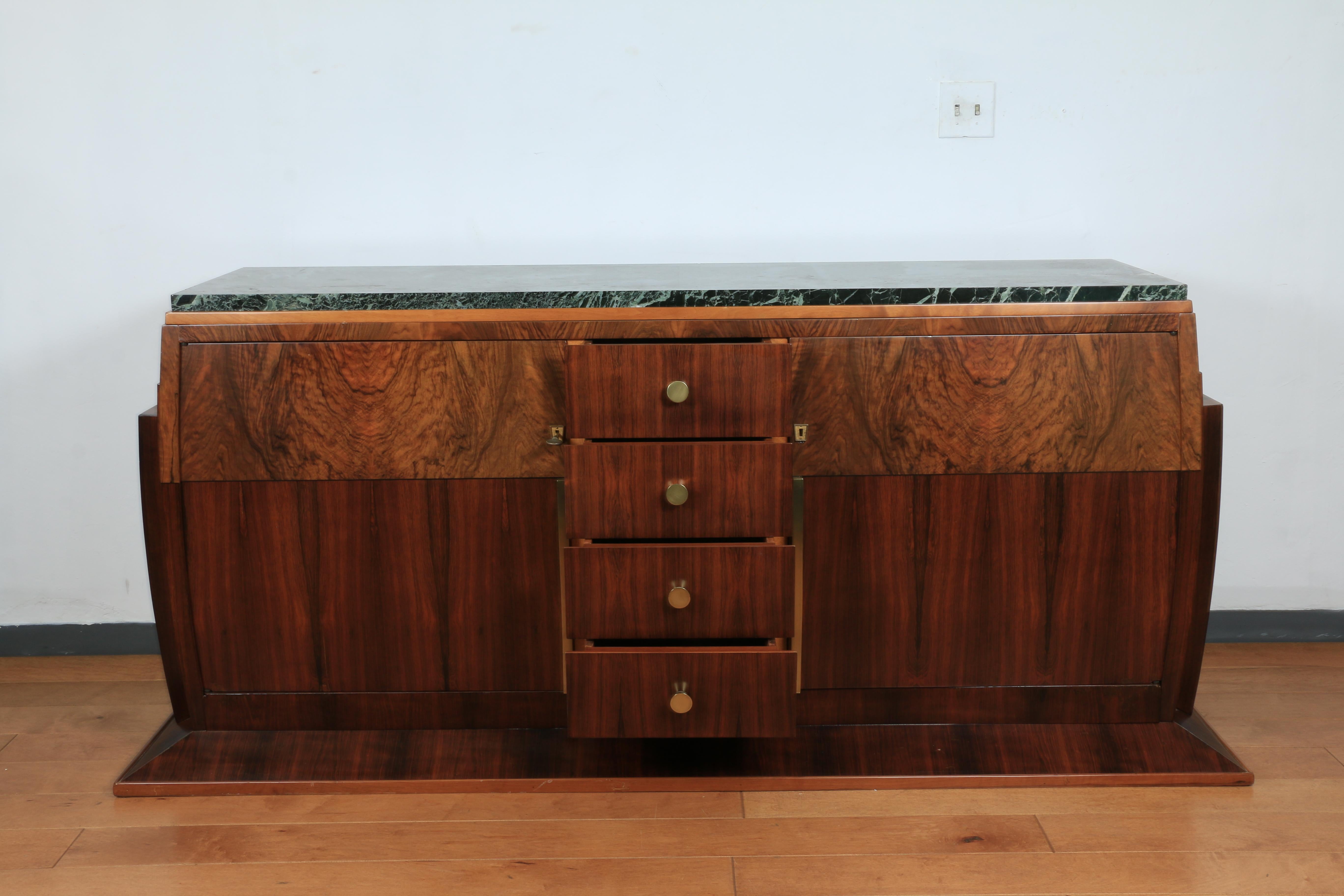 Art Deco Buffet Sideboard with Marble Top In Good Condition In North Hollywood, CA