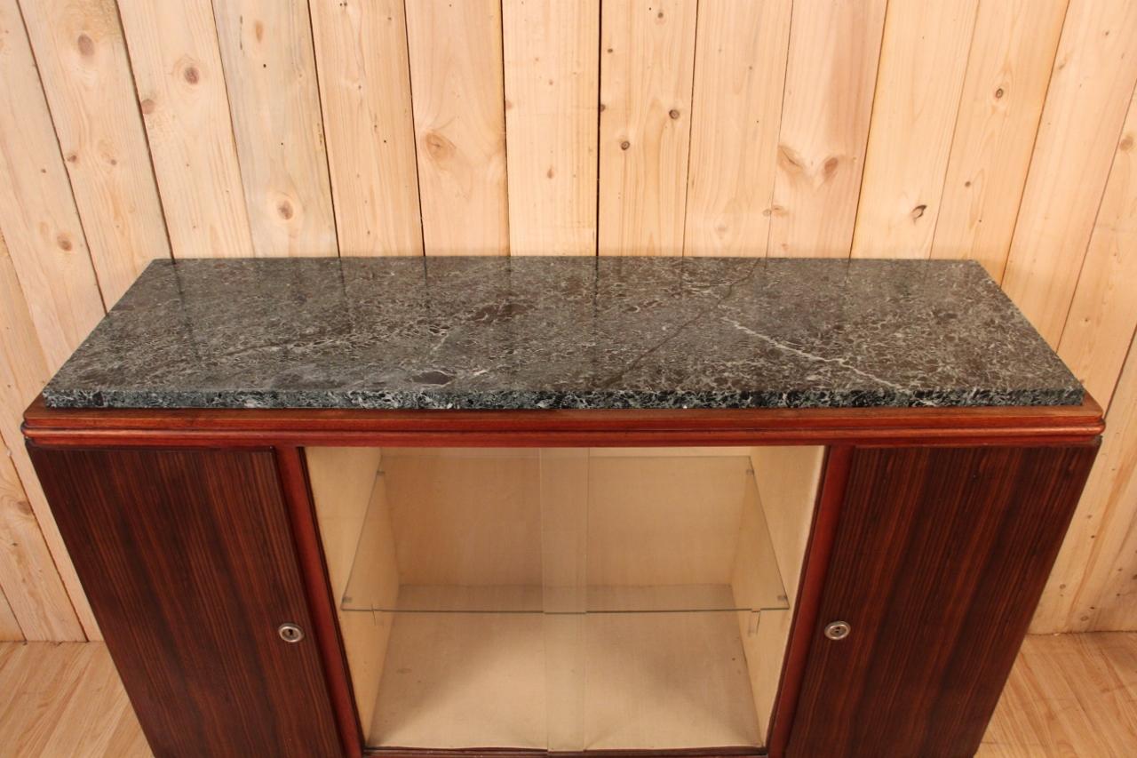 period art deco sideboard in mahogany and rosewood veneer, sea green marble top (restored previously, but very well made) In good condition, has a shelf in each door signed on a rear upright