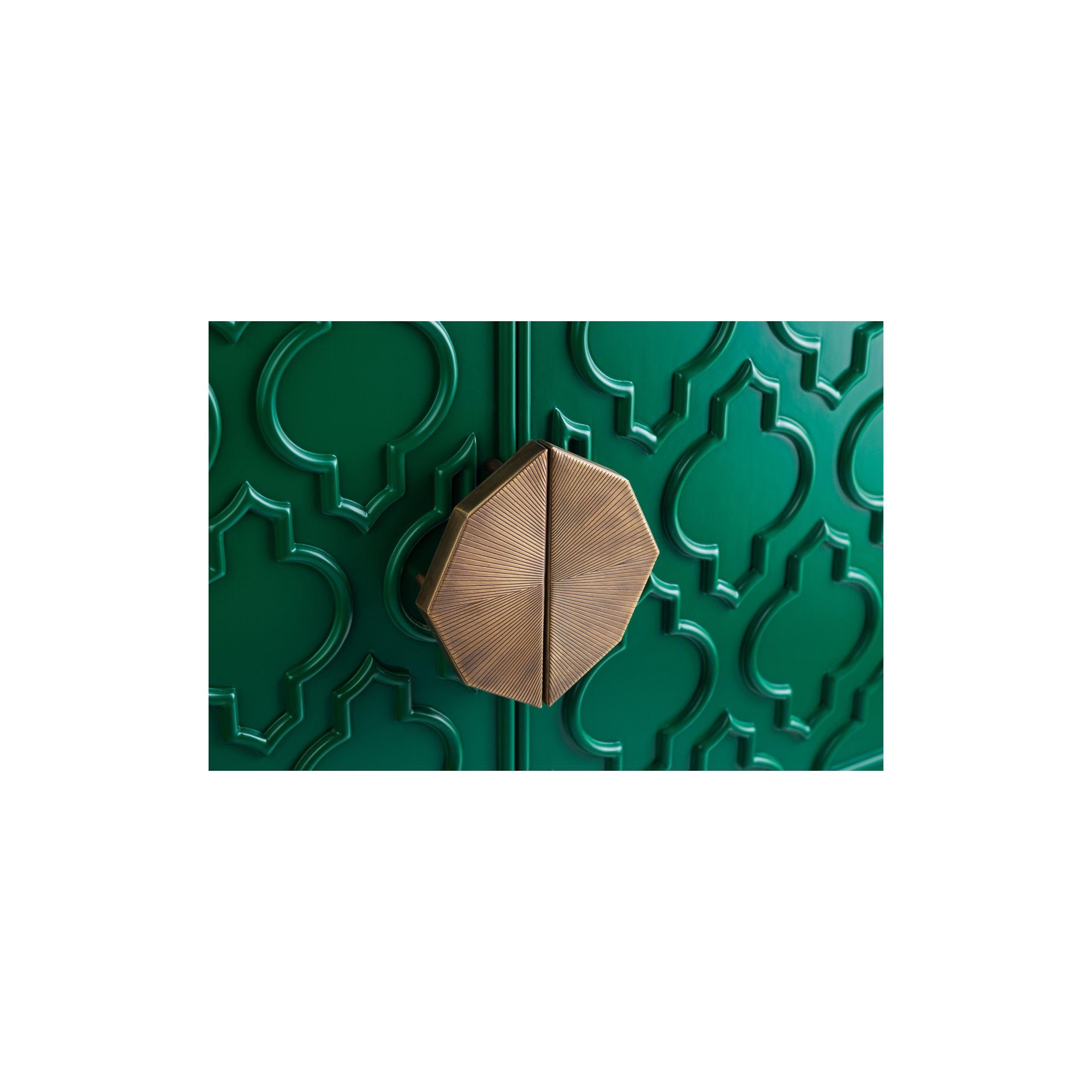 Contemporary Art Deco Buffet with Islamic Motif, Copper Accents & Green Finish For Sale