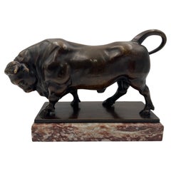 Art Deco Bull Sculpture, Bronze, Marble, France circa 1930