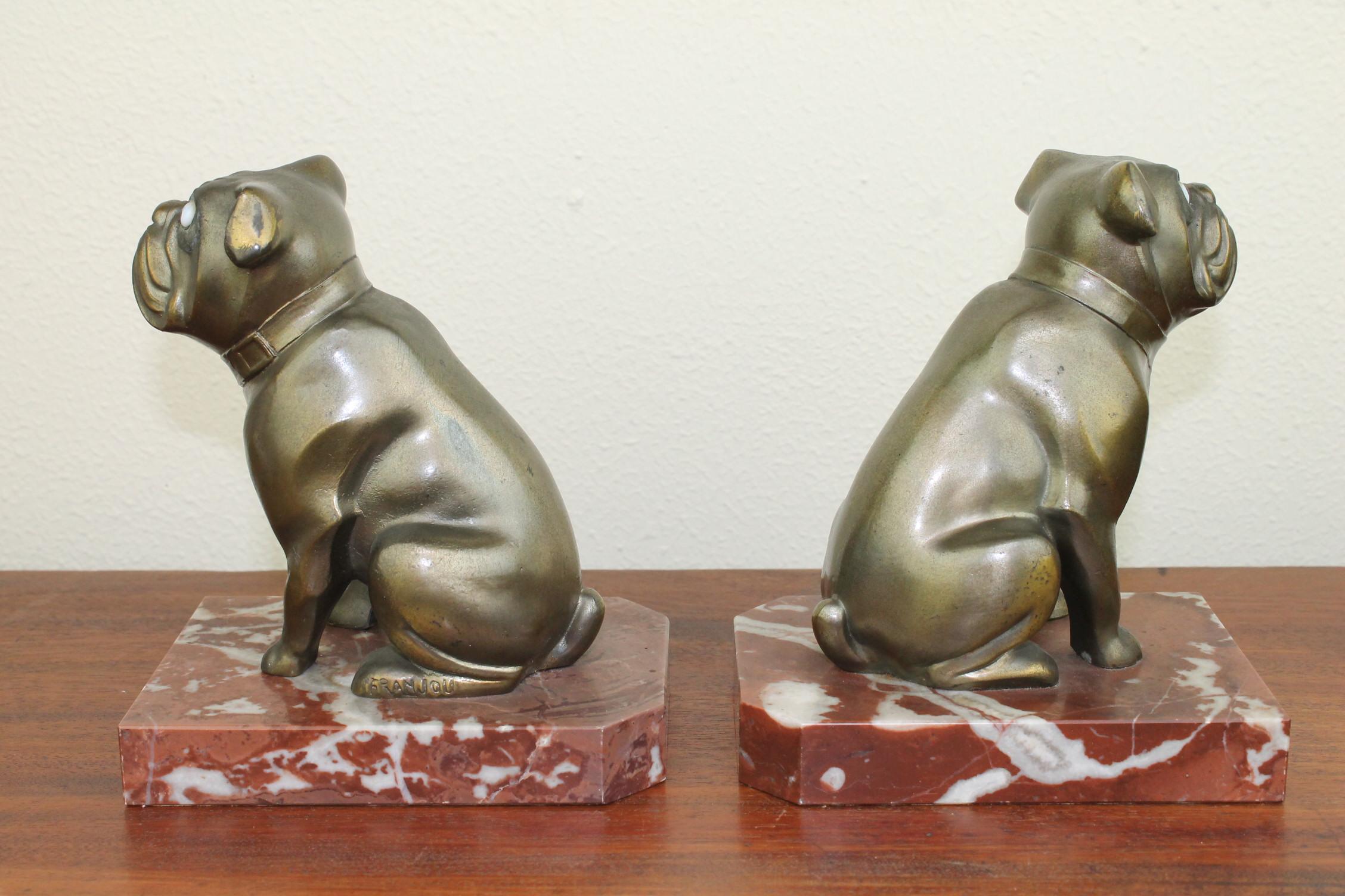 Art Deco Bulldog Bookends by Franjou, France 2
