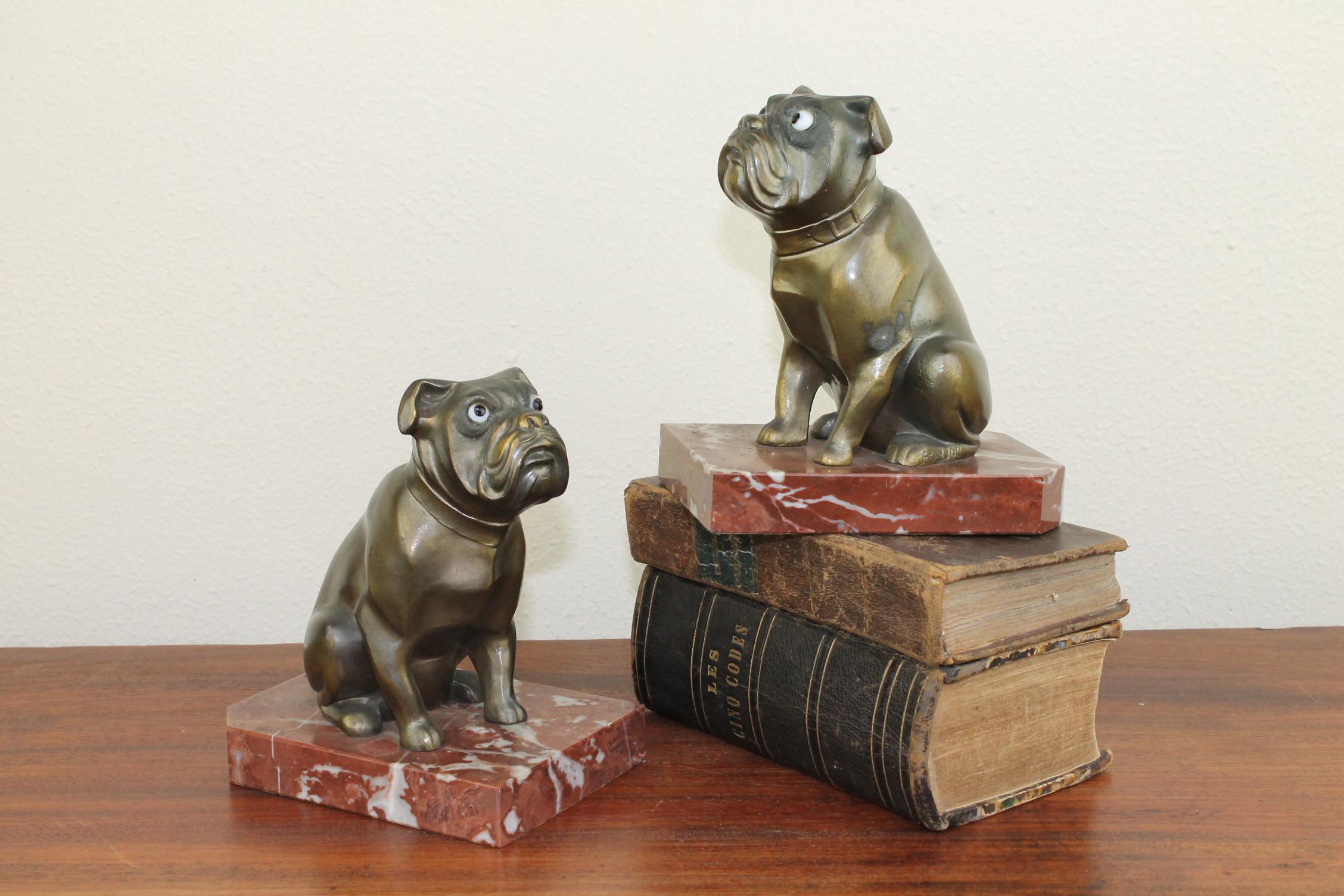 French Art Deco Bulldog Bookends by Franjou, France