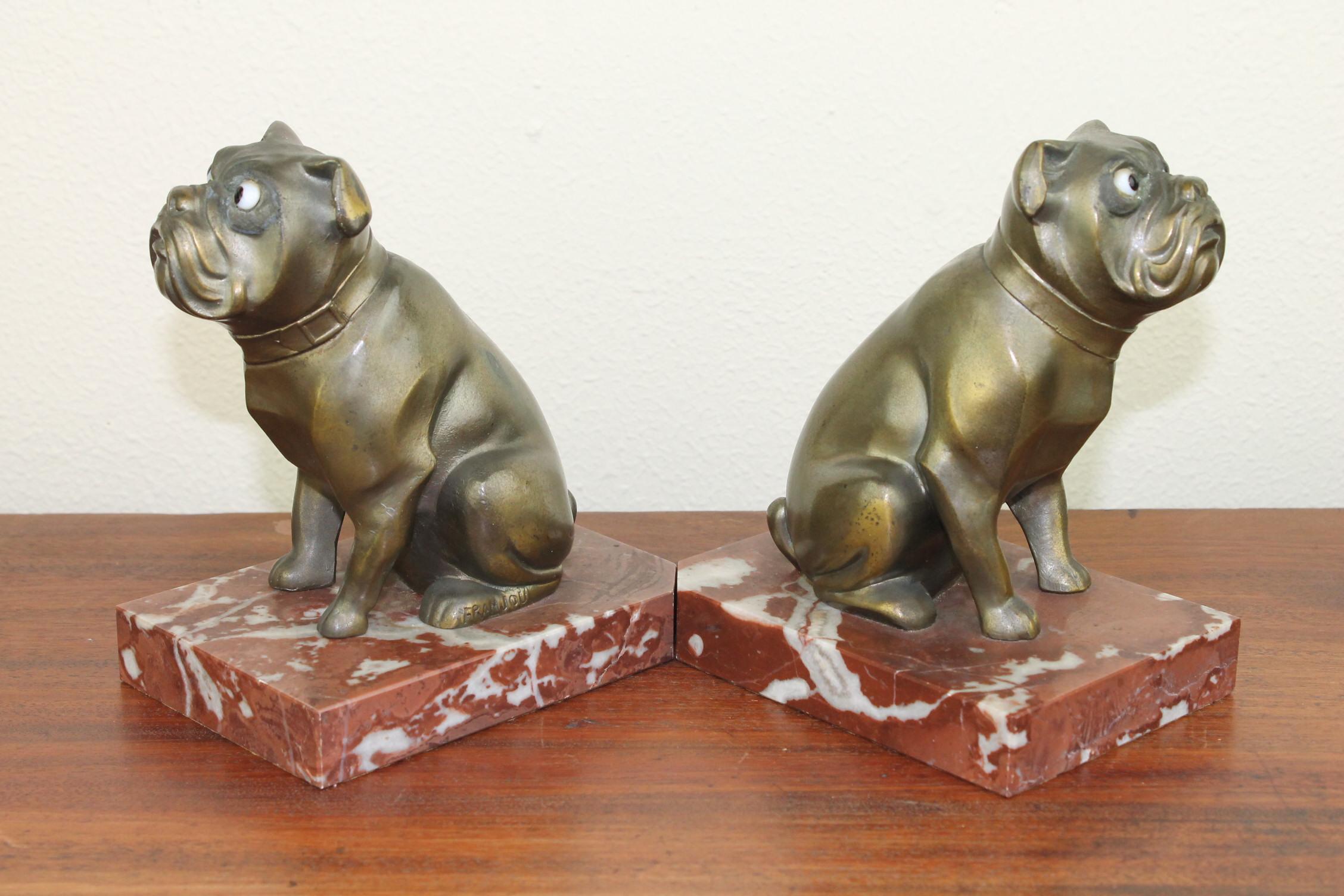 Art Deco Bulldog Bookends by Franjou, France 1