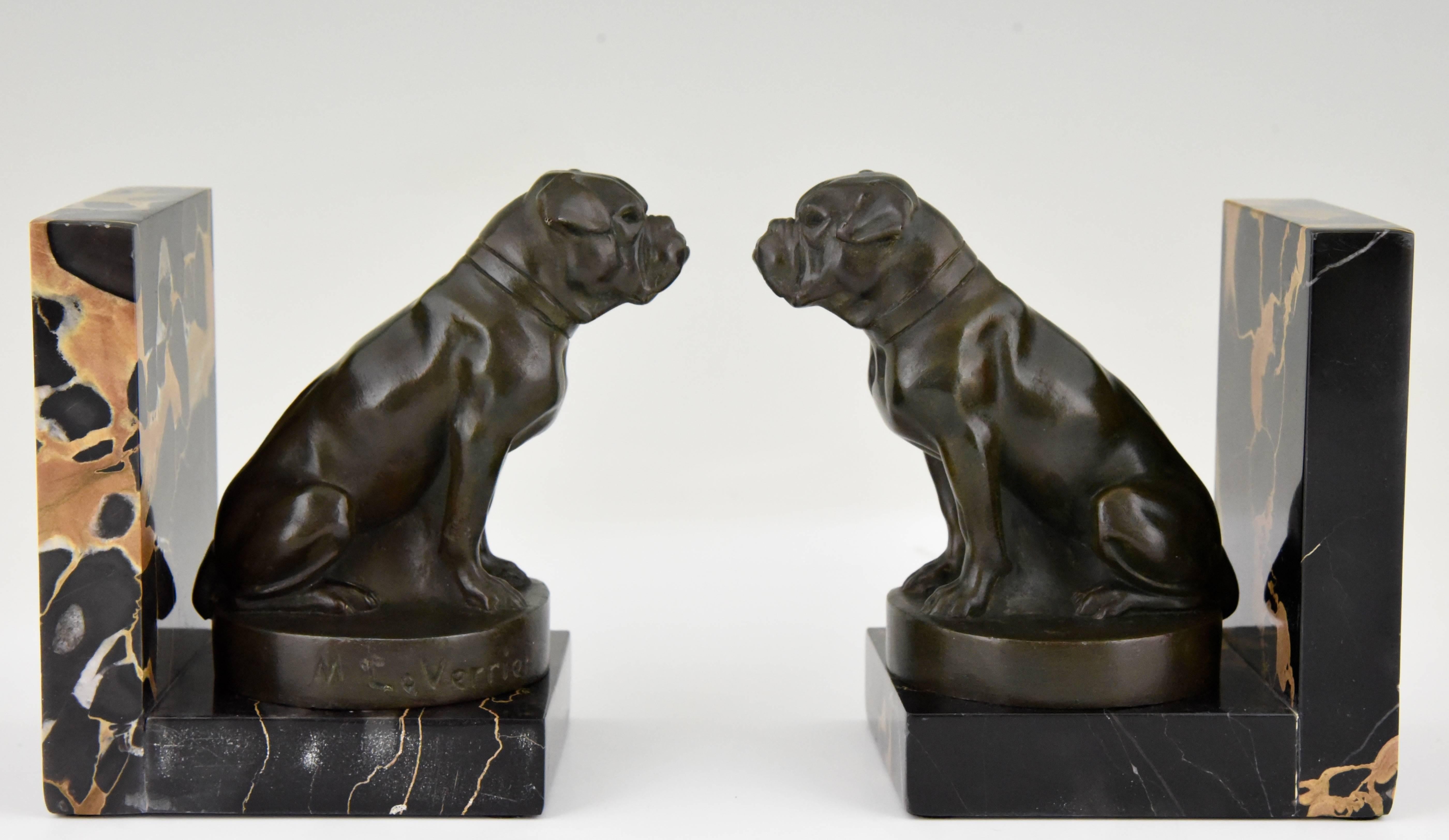 Patinated Art Deco Bulldog Bookends by Max Le Verrier, France, 1930