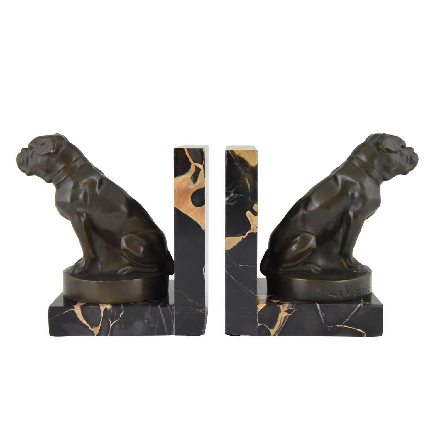 Art Deco Bulldog Bookends by Max Le Verrier, France, 1930