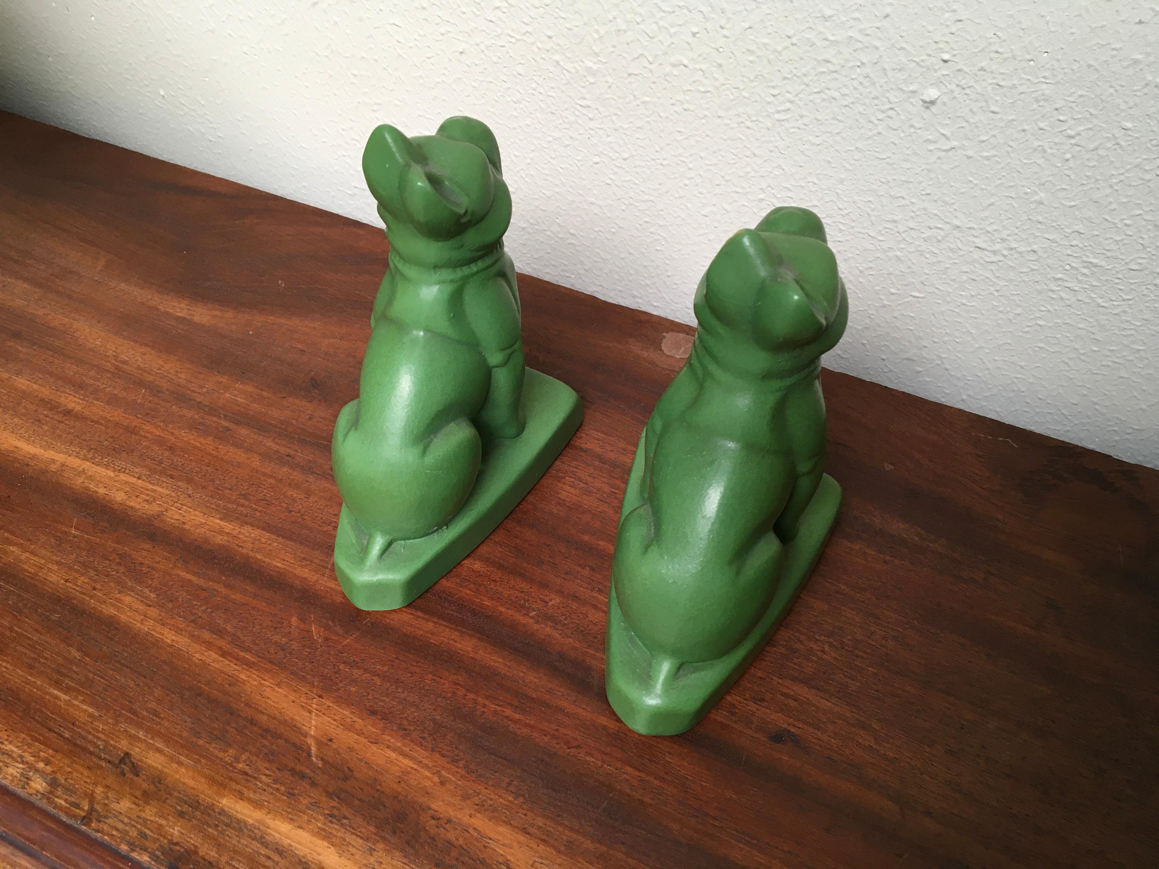 Art Deco Bulldog Bookends, Green Pottery 5