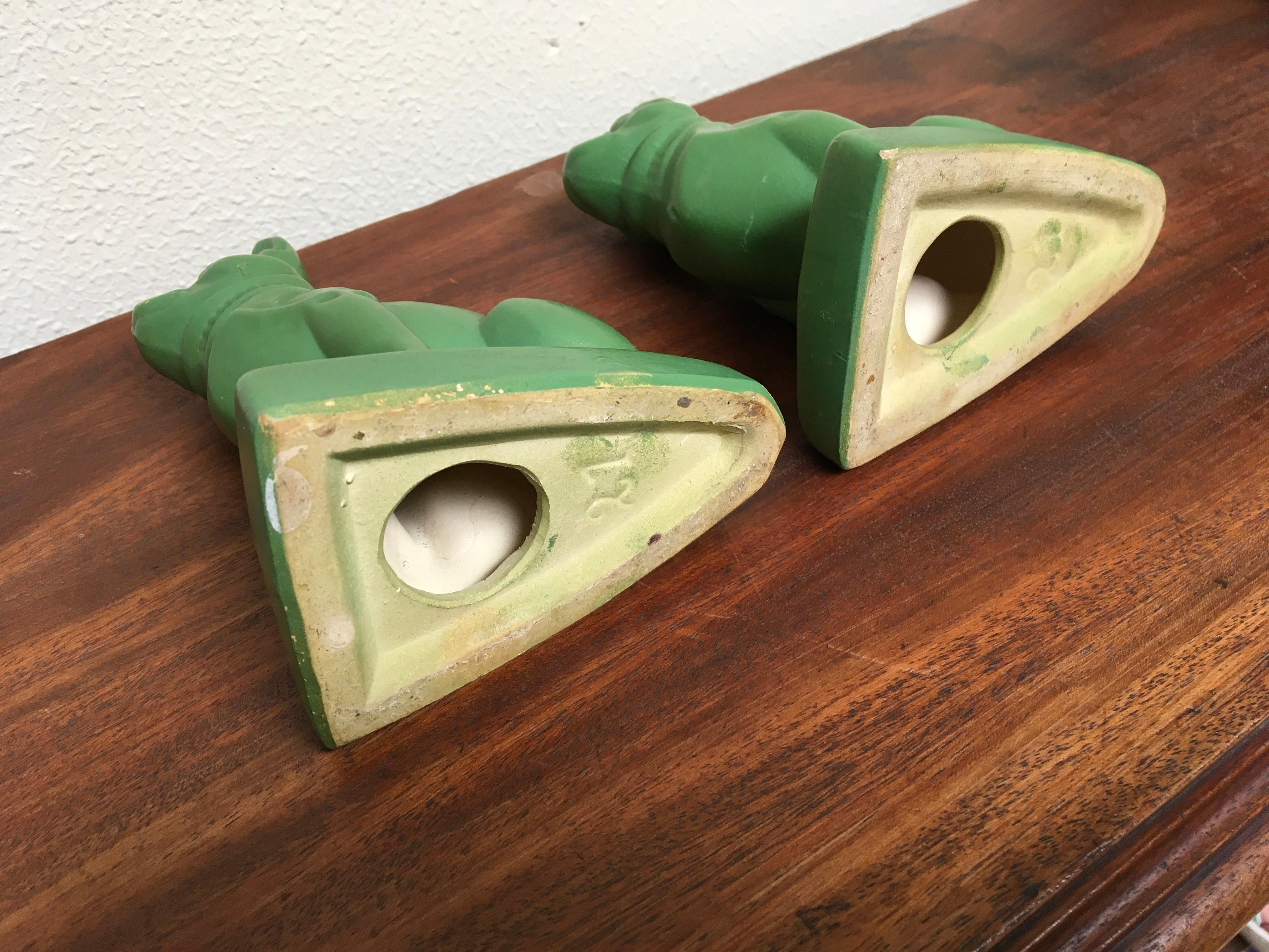 Art Deco Bulldog Bookends, Green Pottery 6