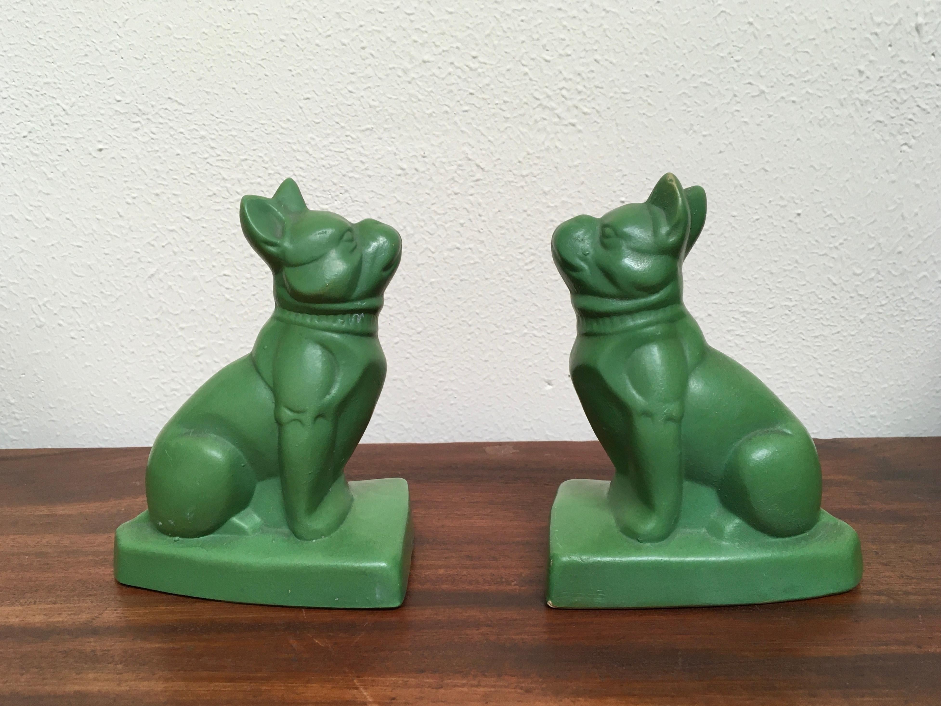 Art Deco Bulldog Bookends, Green Pottery 9