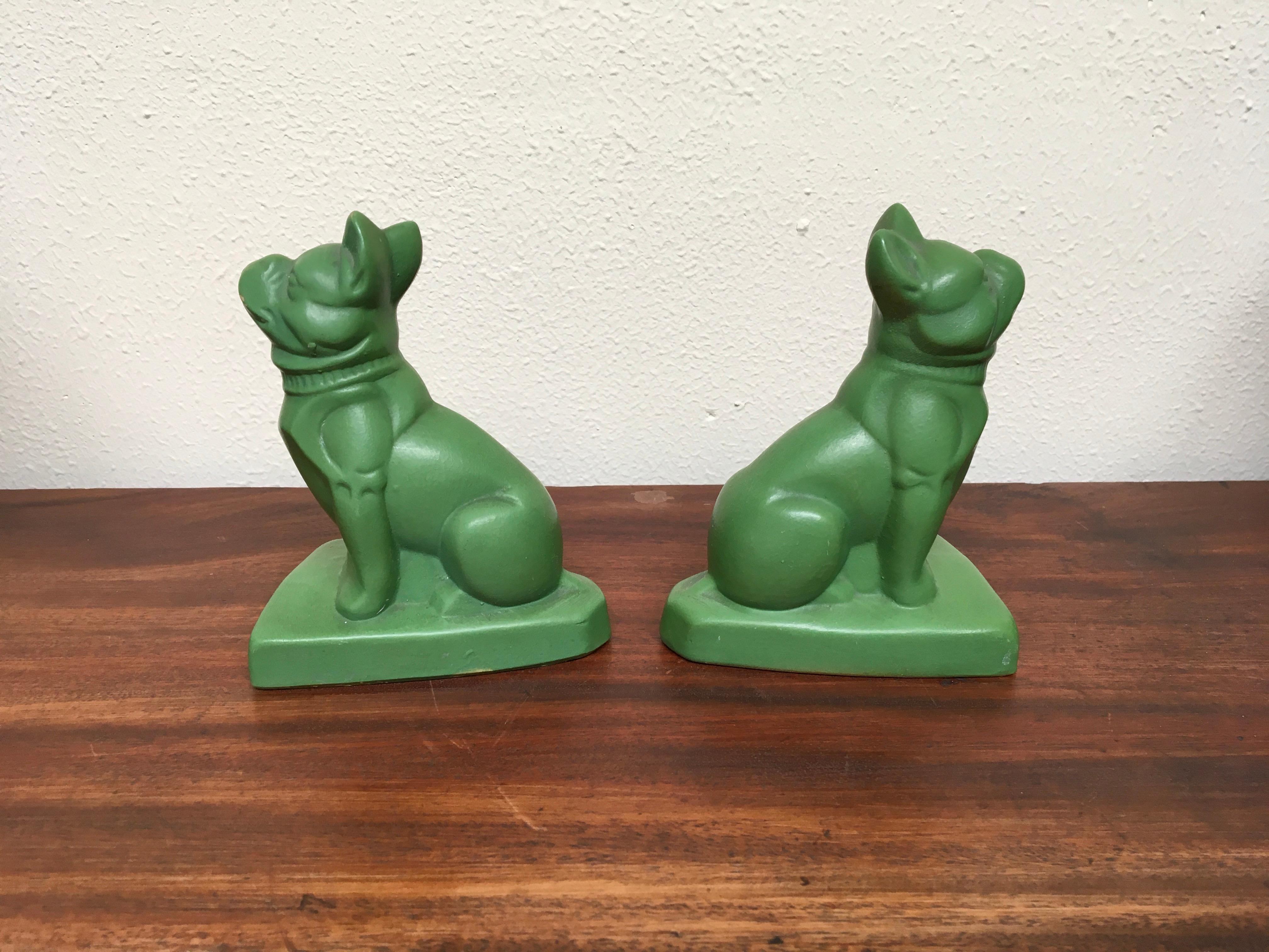 Art Deco Bulldog Bookends, Green Pottery 2