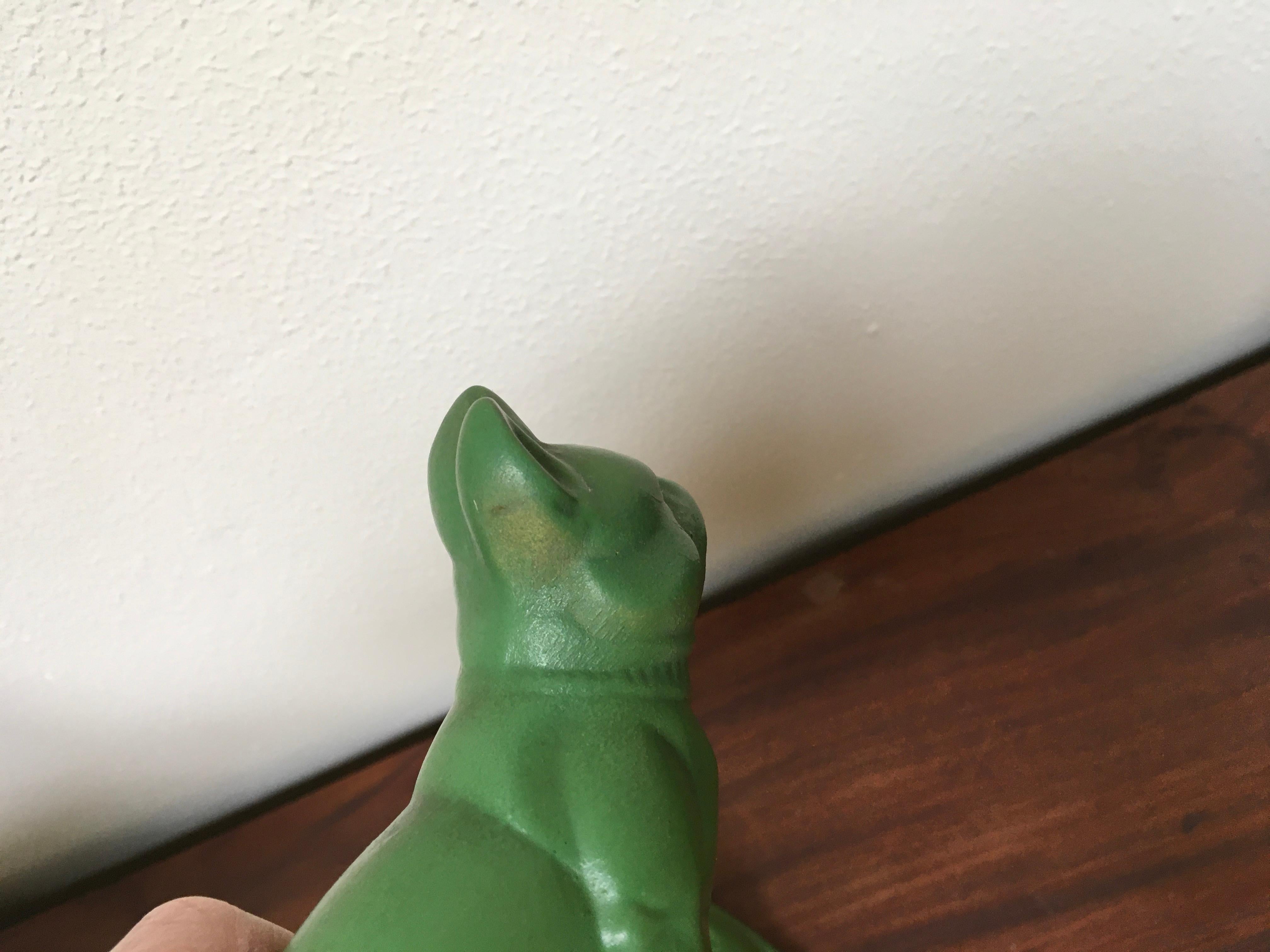 Art Deco Bulldog Bookends, Green Pottery 3