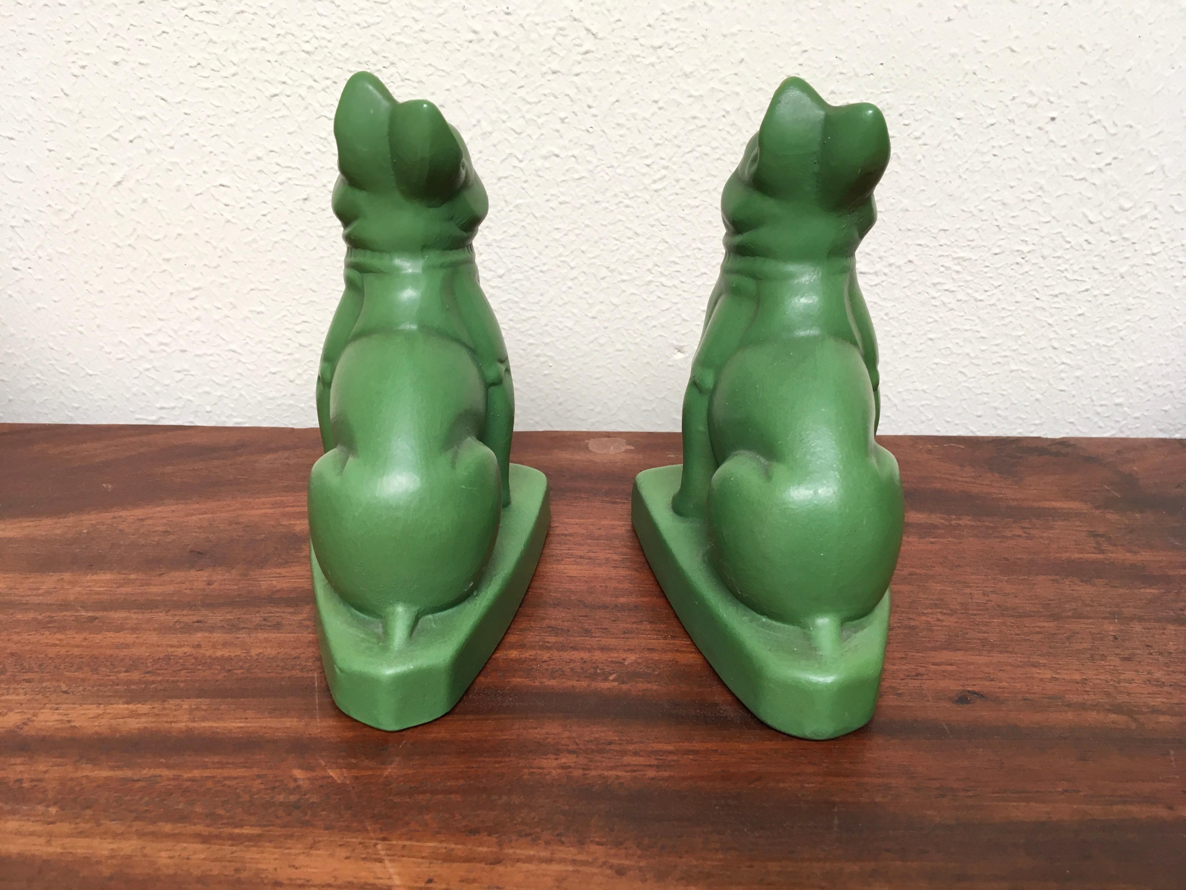 Art Deco Bulldog Bookends, Green Pottery 4