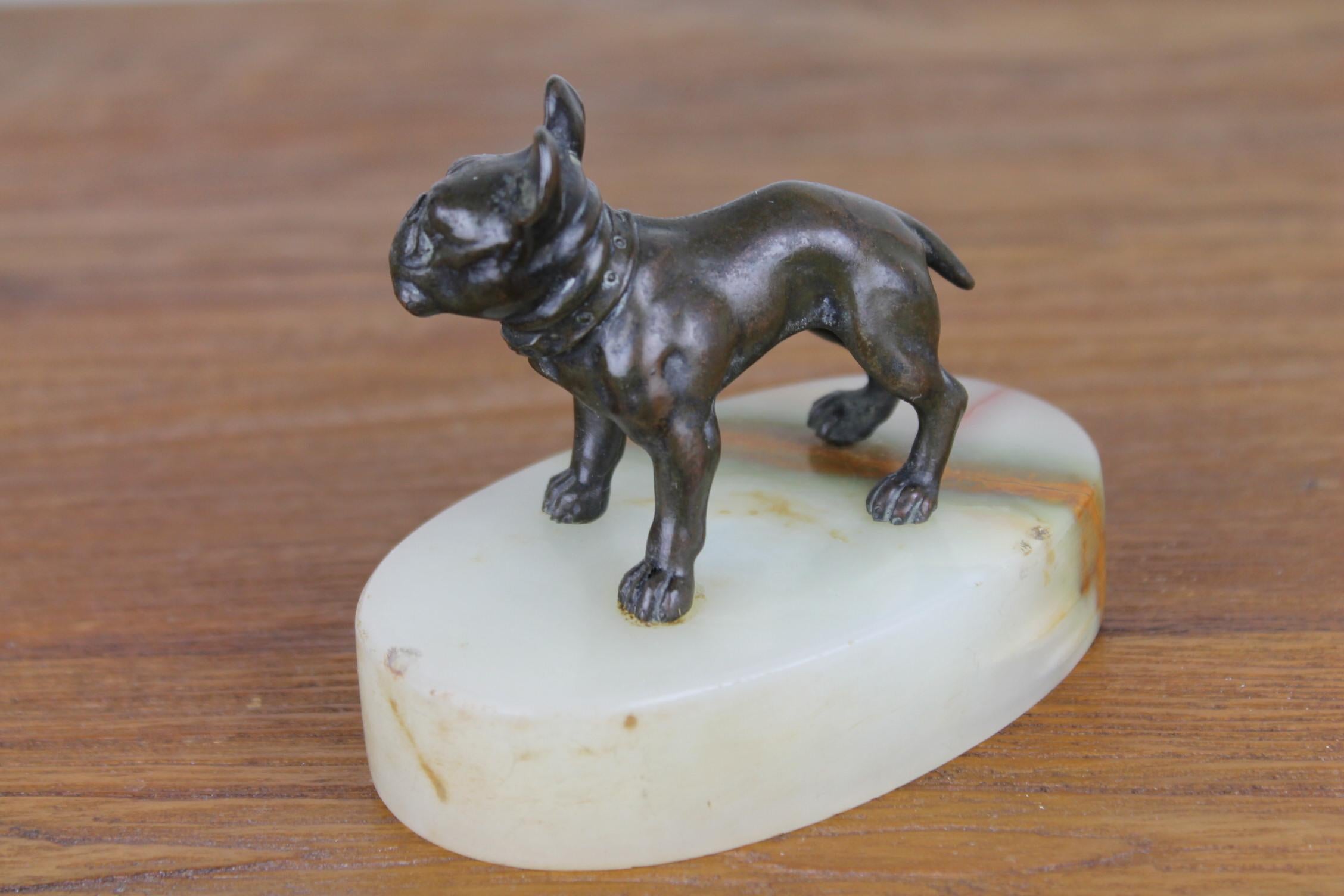 Bronze Art Deco Bulldog Dog Paperweight, Presse Papier on Marble Base