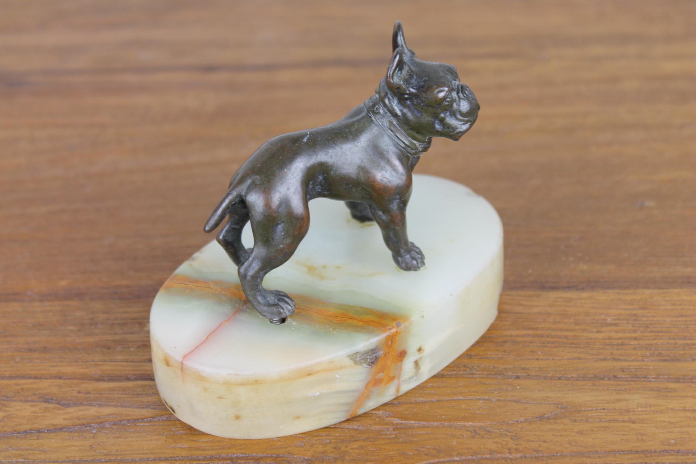 Art Deco Bulldog Dog Paperweight, Presse Papier on Marble Base 1