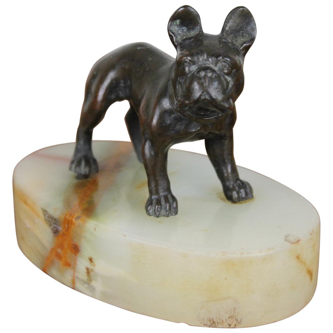 Art Deco Bulldog Dog Paperweight, Presse Papier on Marble Base