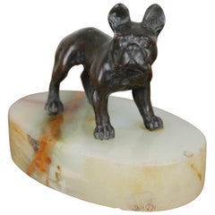 Vintage Art Deco Bulldog Dog Paperweight, Presse Papier on Marble Base