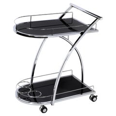 Art déco Bullet Form, chariot de bar/service à roulettes à deux niveaux en vitrolite et chrome