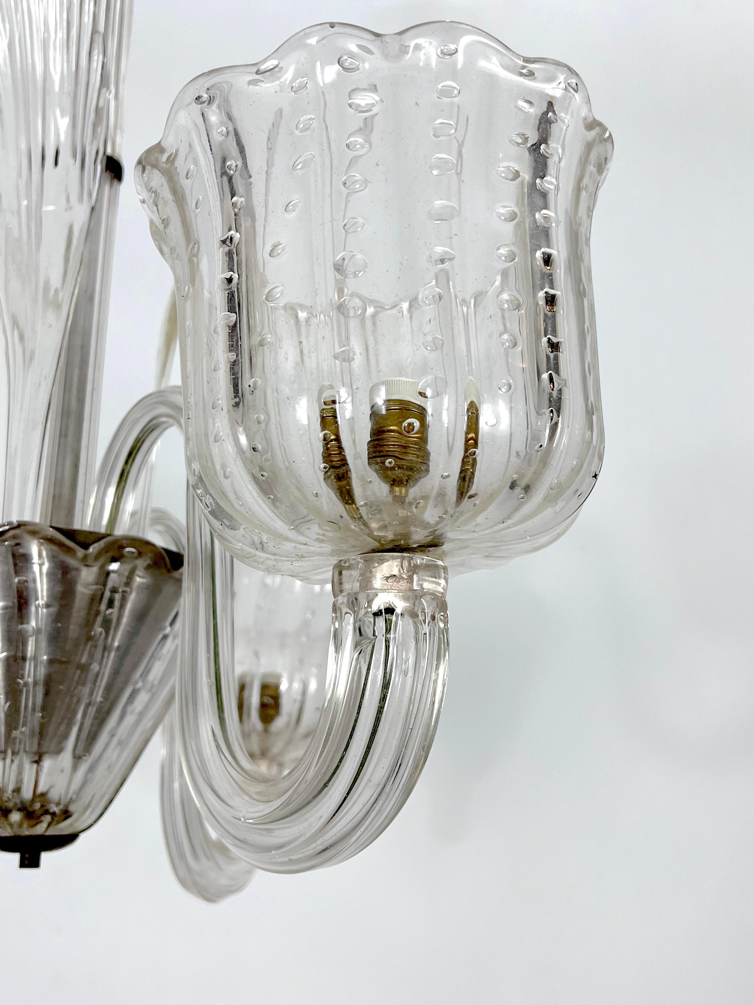 20th Century Art Deco, Bullicante Murano Glass Chandelier by Ercole Barovier, Italy, 1940s For Sale