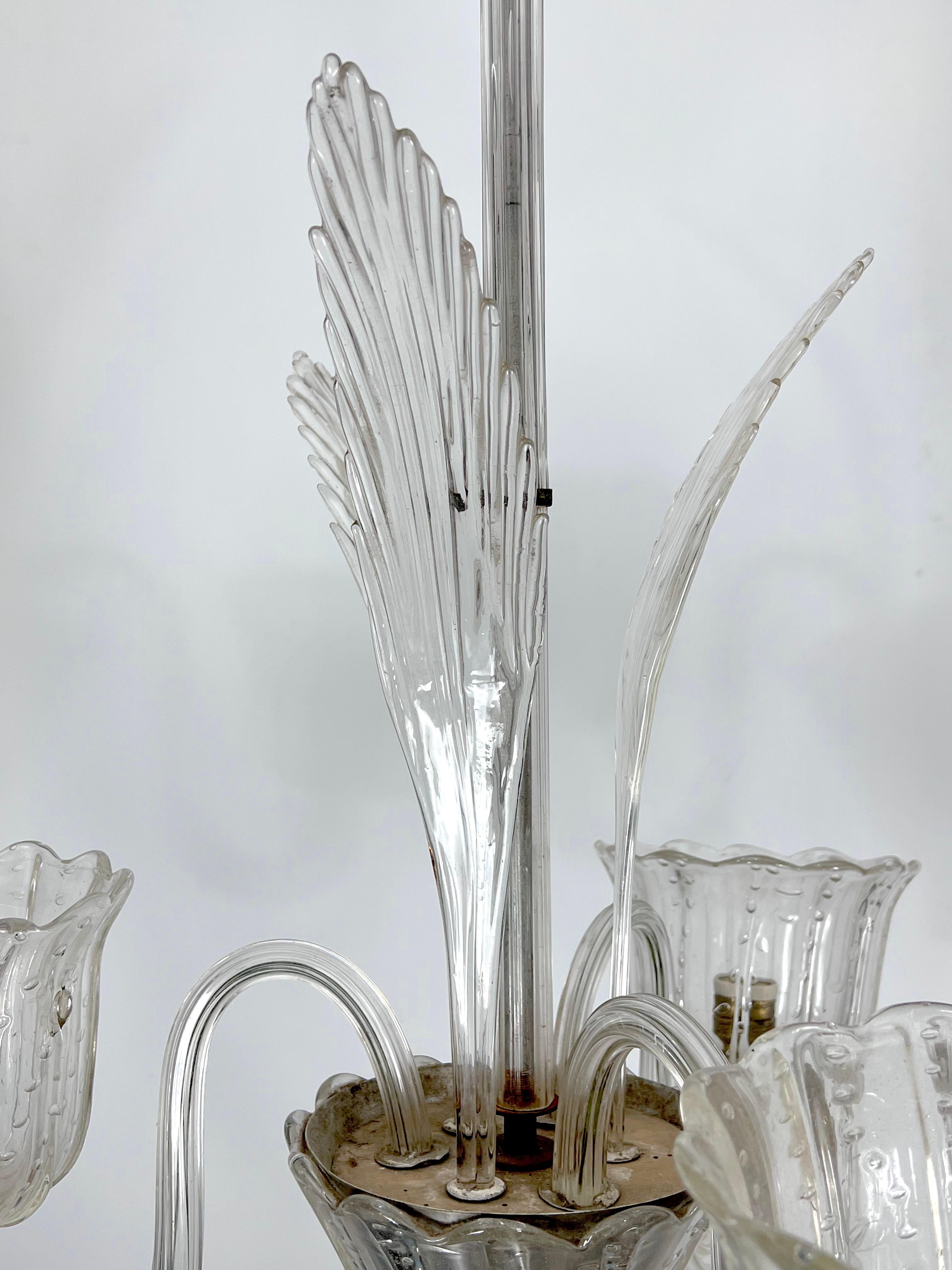 Art Deco, Bullicante Murano Glass Chandelier by Ercole Barovier, Italy, 1940s For Sale 1