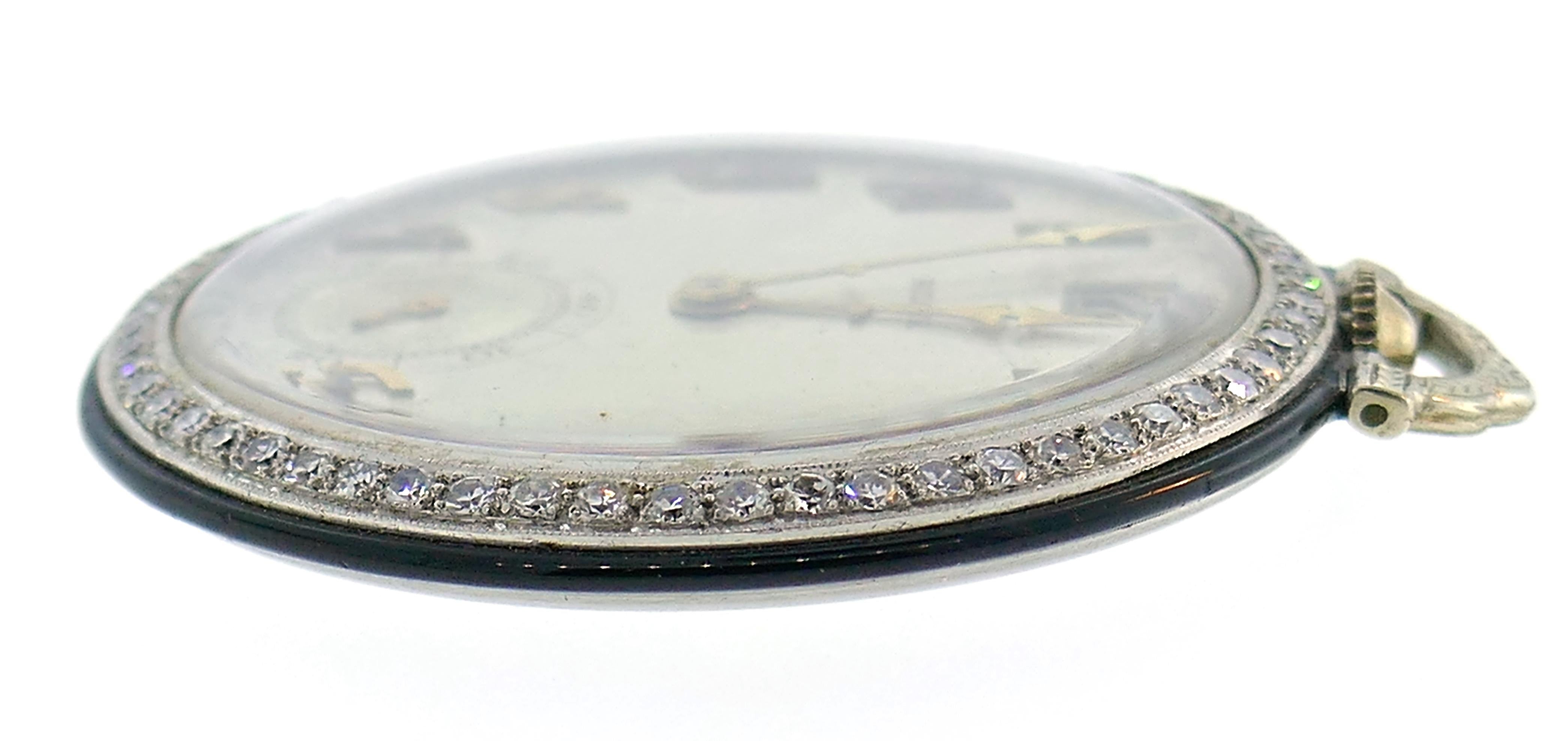 Art Deco Bulova Diamant-Platin-Uhr-Anhänger im Zustand „Gut“ im Angebot in Beverly Hills, CA
