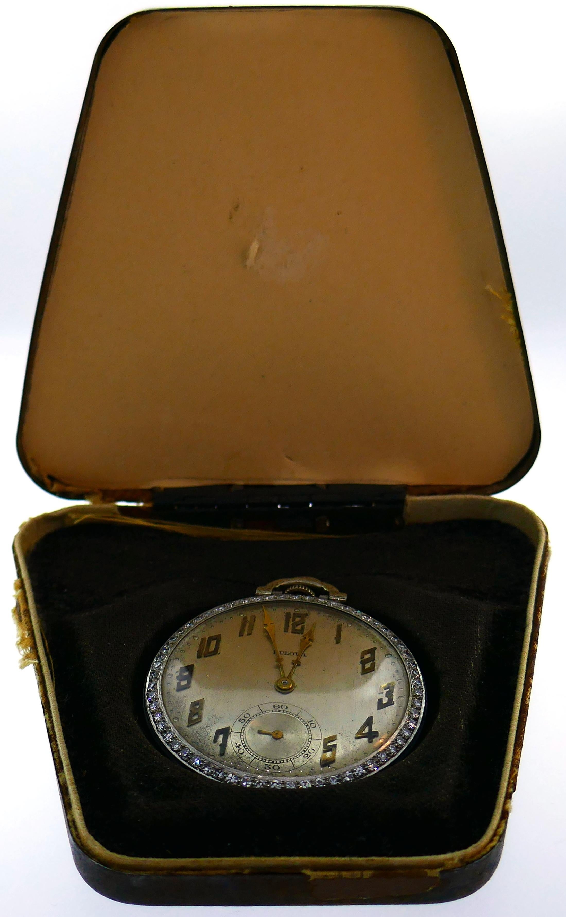 Art Deco Bulova Diamond Platinum Watch Pendant For Sale 2