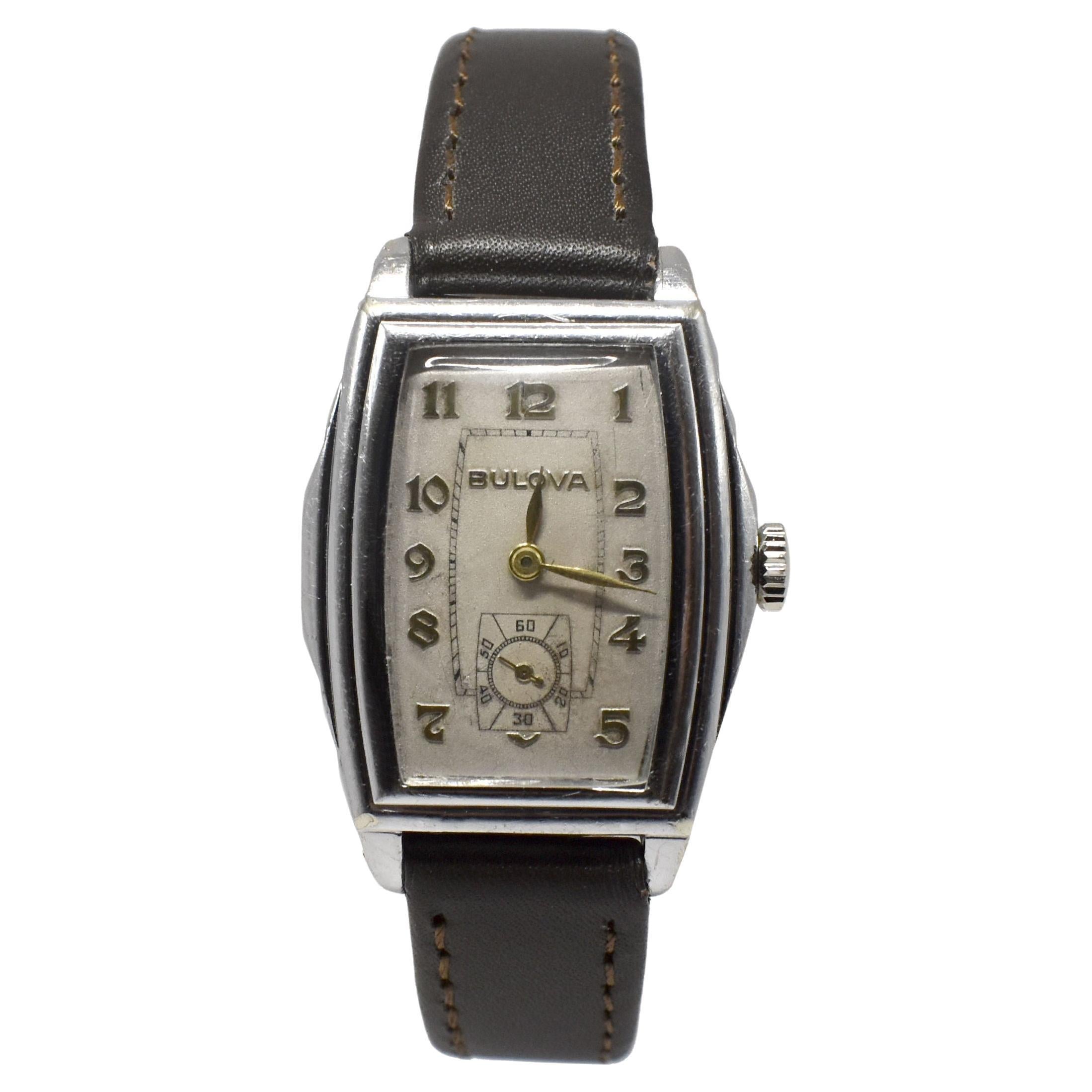 Art Deco Bulova Gents White Gold Fill Watch, Serviced, circa 1935 For Sale