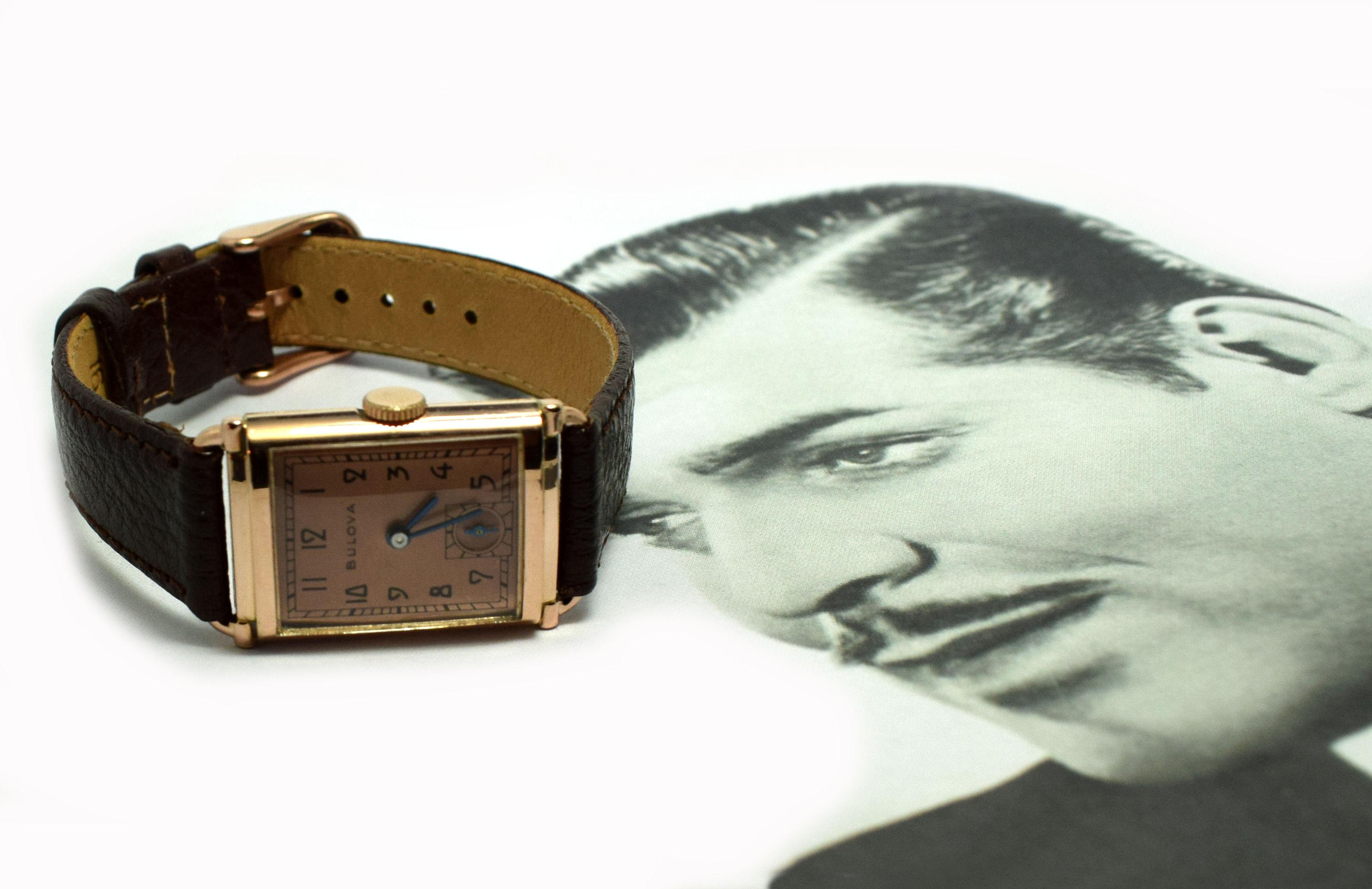Art Deco Bulova WW2 14 Karat Gold, 21 Jewels, Gents Wrist Watch, Newly Serviced 9