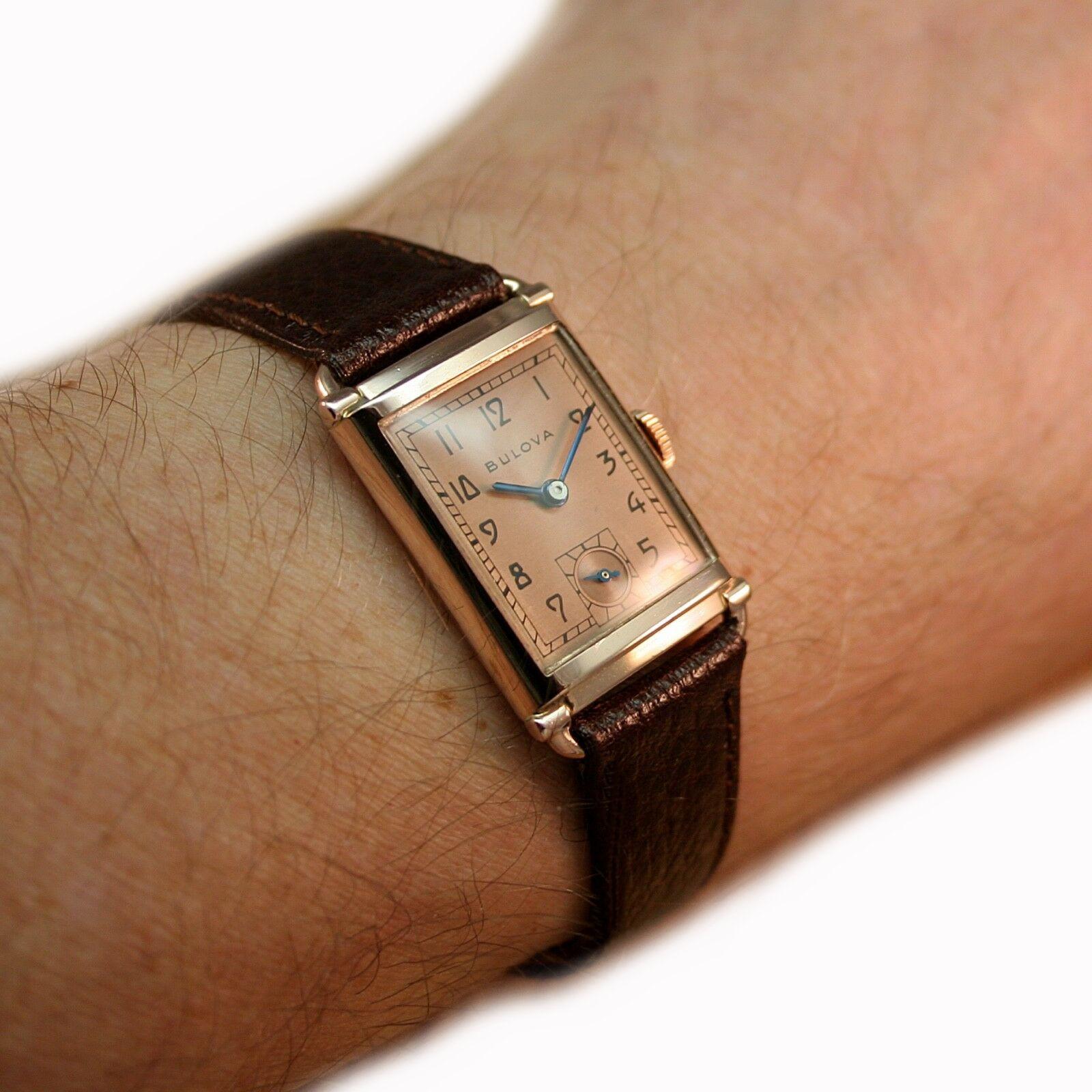 Men's Art Deco Bulova WW2 14 Karat Gold, 21 Jewels, Gents Wrist Watch, Newly Serviced