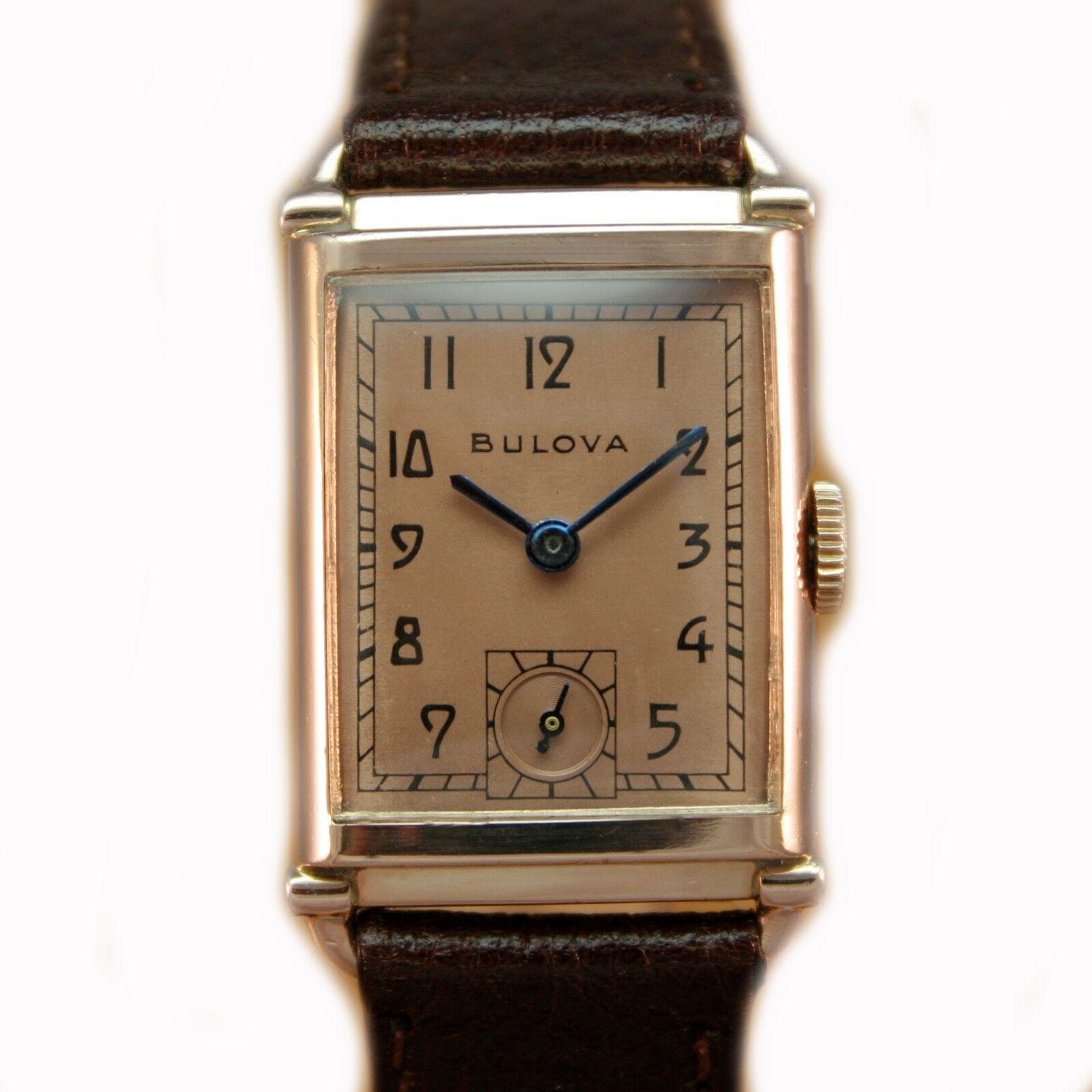 Art Deco Bulova WW2 14 Karat Gold, 21 Jewels, Gents Wrist Watch, Newly Serviced 1