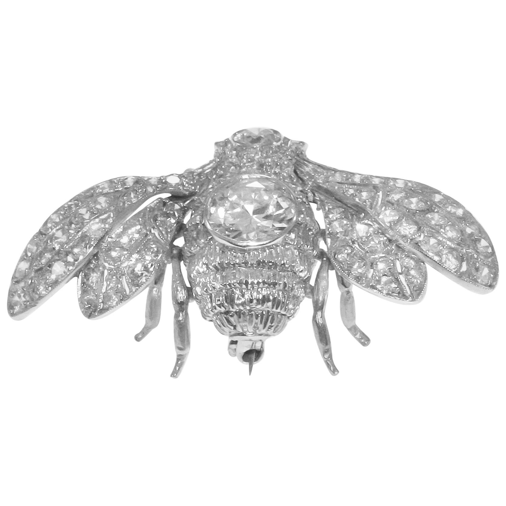 Art Deco Style Bumble Bee Platinum Brooch For Sale