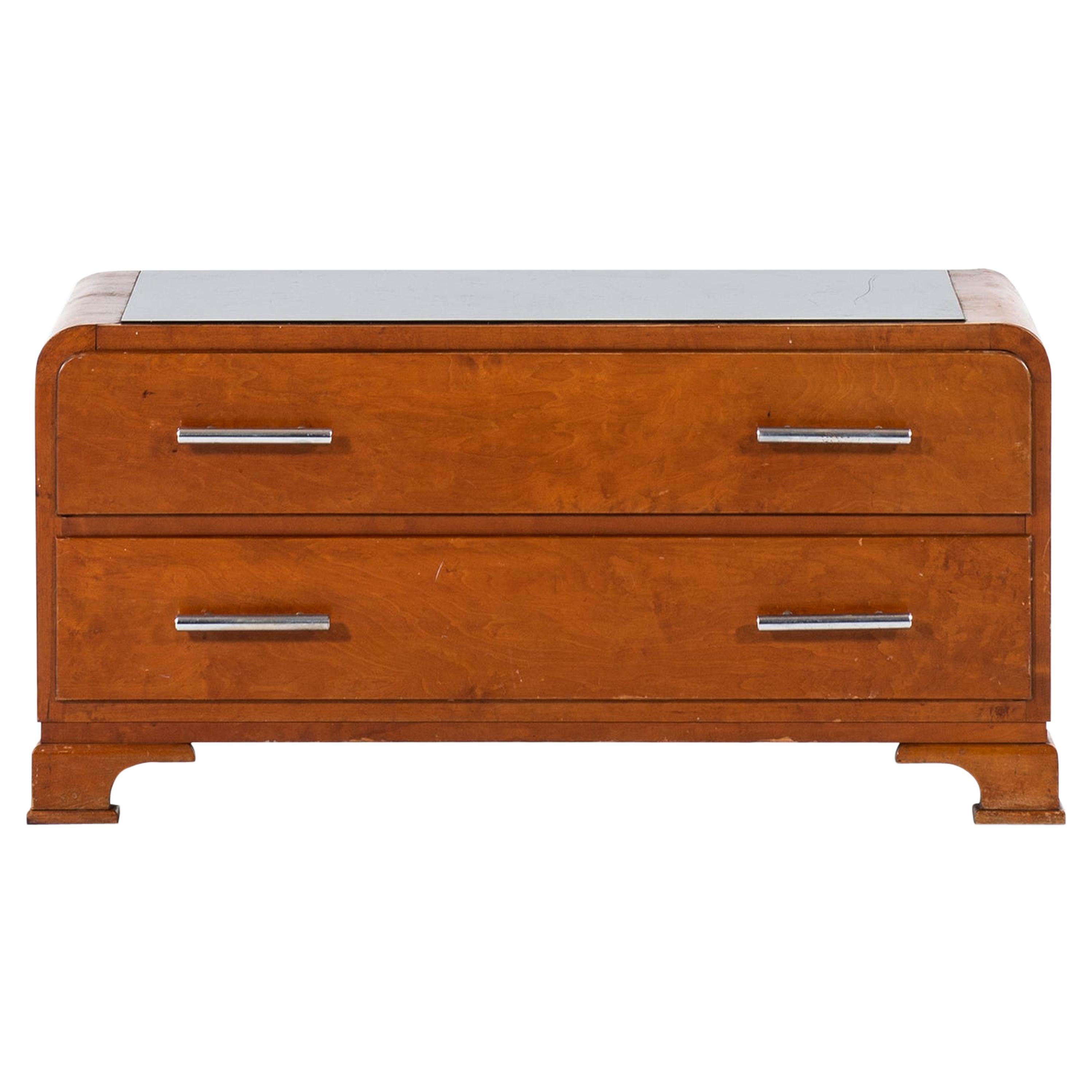Art Deco Bureau in Elm, Glass and Steel