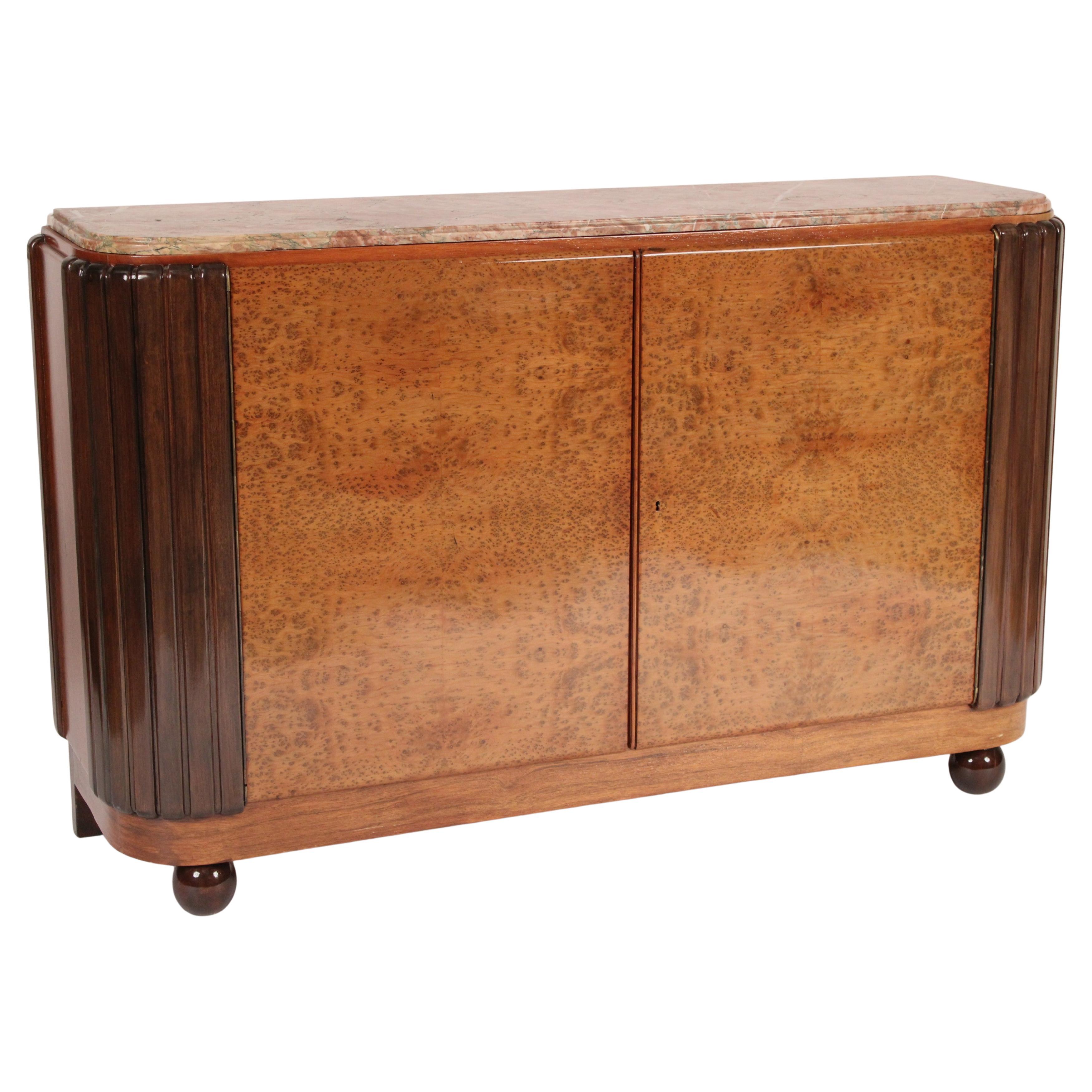 Cabinet Art Déco en frêne ronce avec dessus en marbre en vente