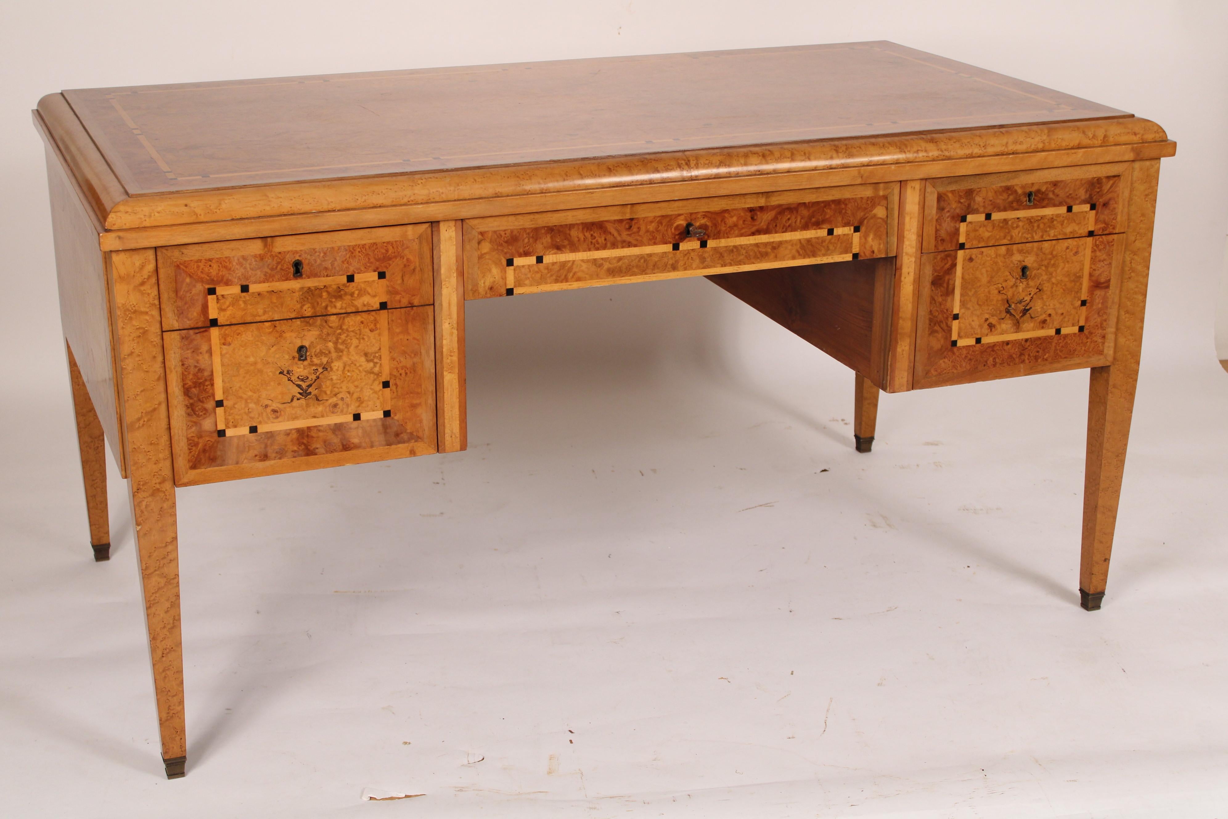 French Art Deco Burl Ash Writing Table For Sale