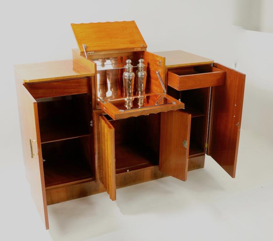 Art Deco Burl Cabinet Dry Bar with Mirrored Interior 4