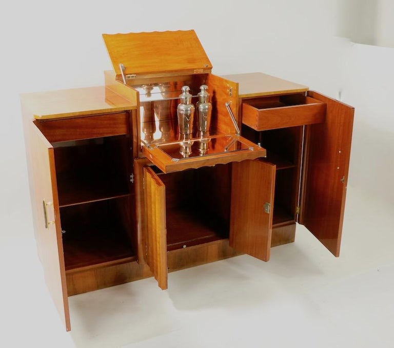 Art Deco Burl Dry Bar with Mirrored Interior at 1stDibs